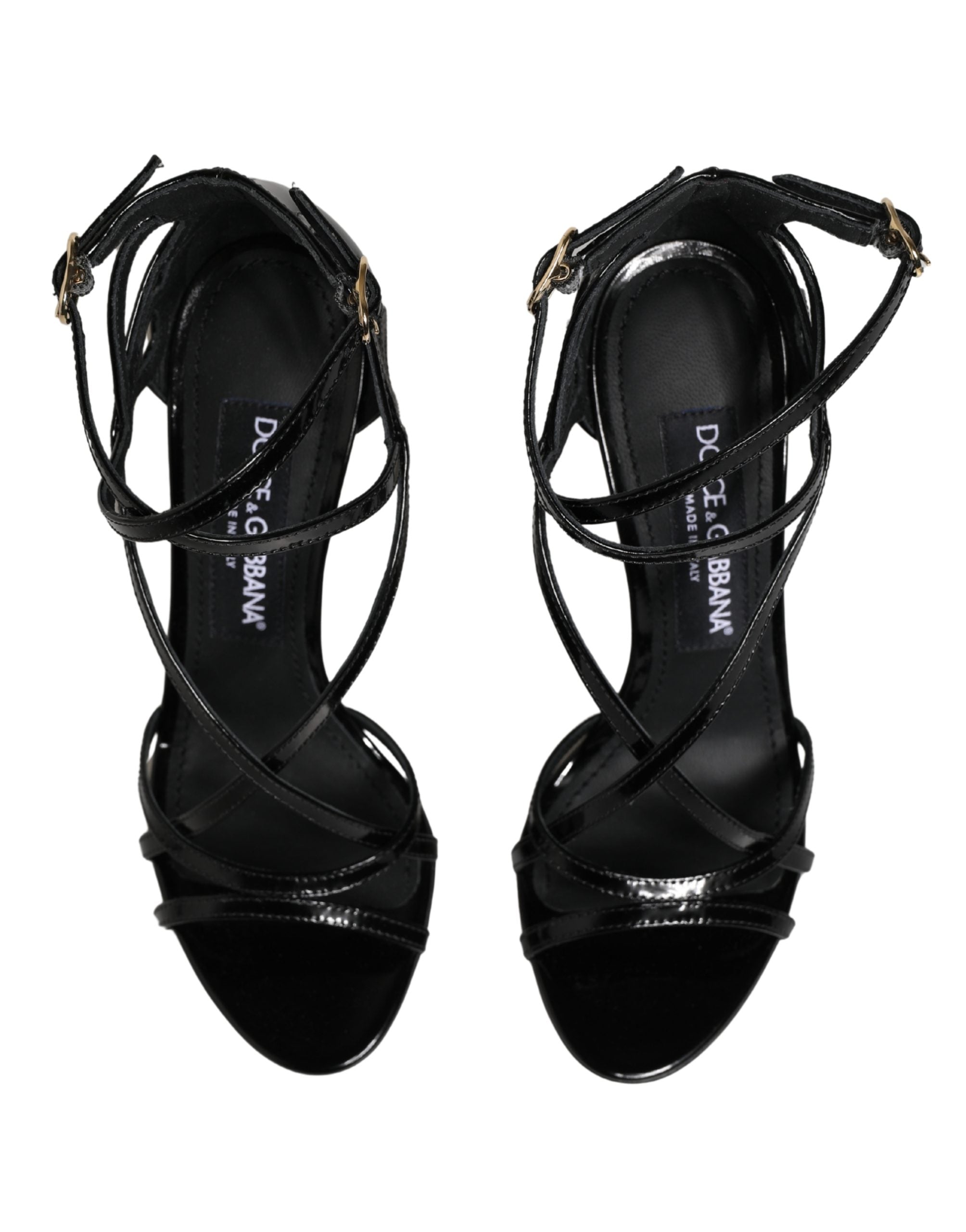 Sandales à talons aiguilles en cuir noir de Dolce & Gabbana, chaussures élégantes et sophistiquées pour femmes.
