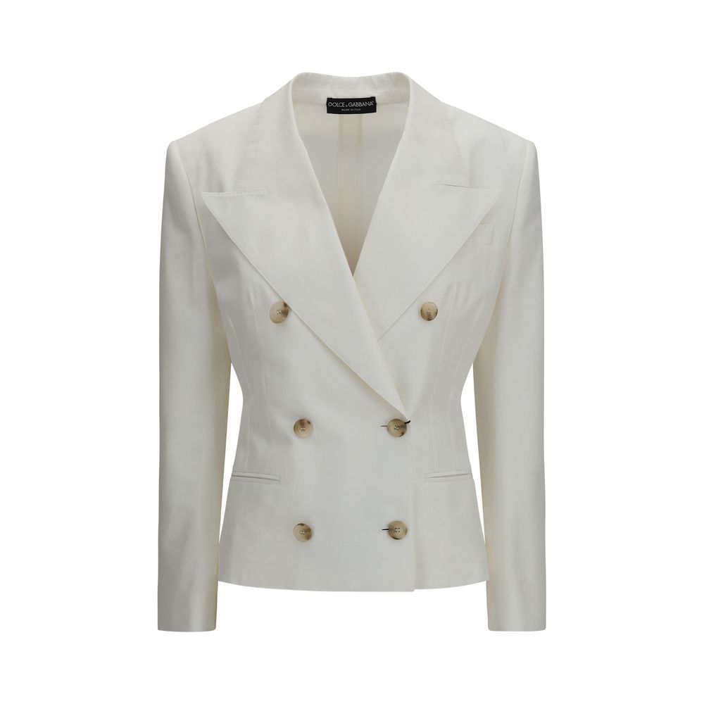 Veste blazer en coton blanc de Dolce & Gabbana, élégante et classique, portée sur un mannequin.