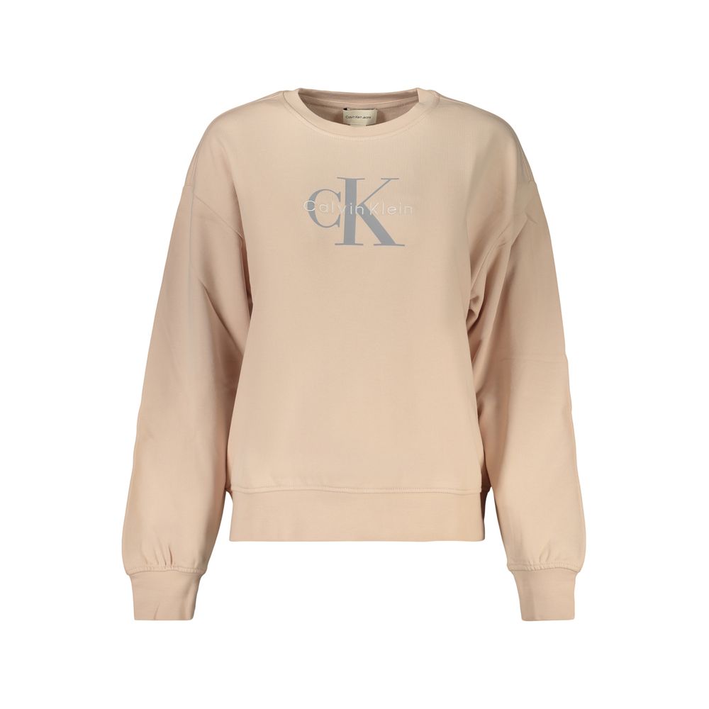 Sweatshirt en coton rose pour femmes de la marque Calvin Klein, coupe décontractée et logo discret à l'avant.