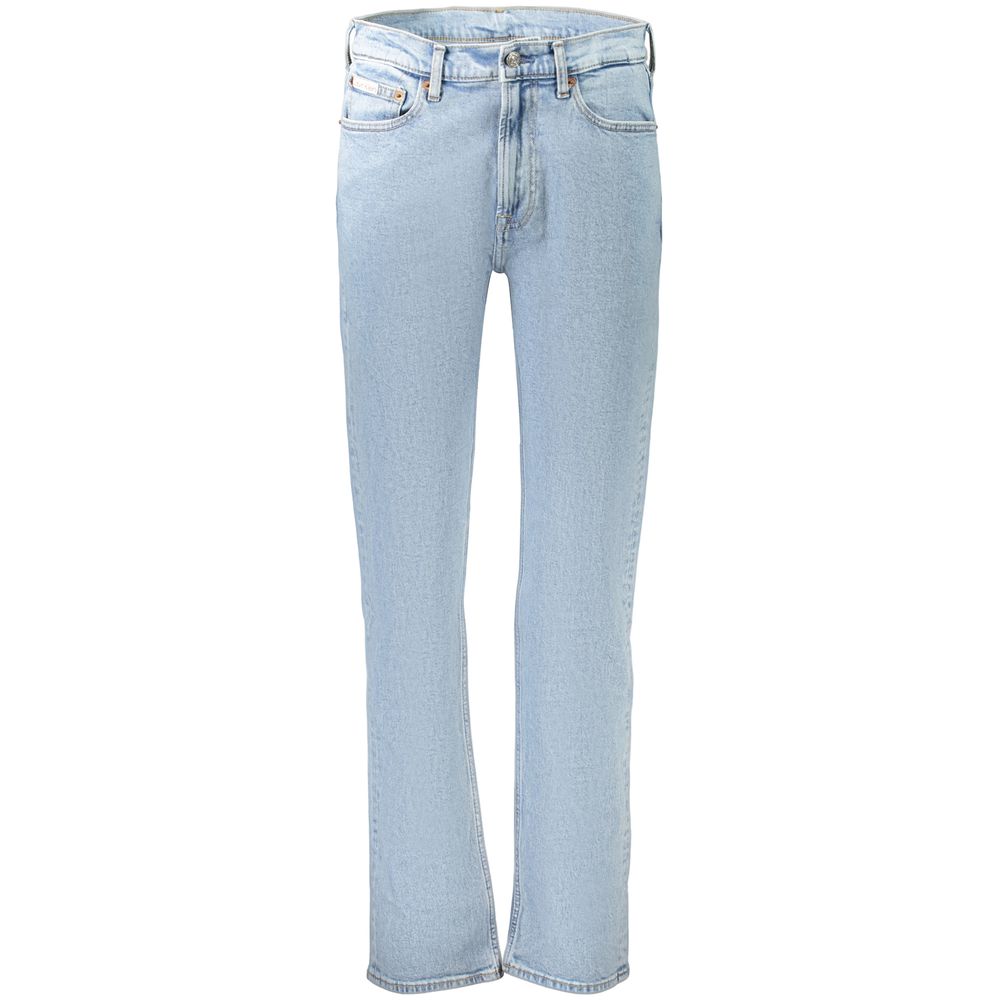 Jeans homme en coton Calvin Klein Azzurro, coupe classique, couleur bleue, détails de couture visibles.