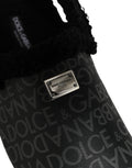 Mules Dolce & Gabbana en jacquard gris avec fausse fourrure, chaussures élégantes et confortables pour femmes.