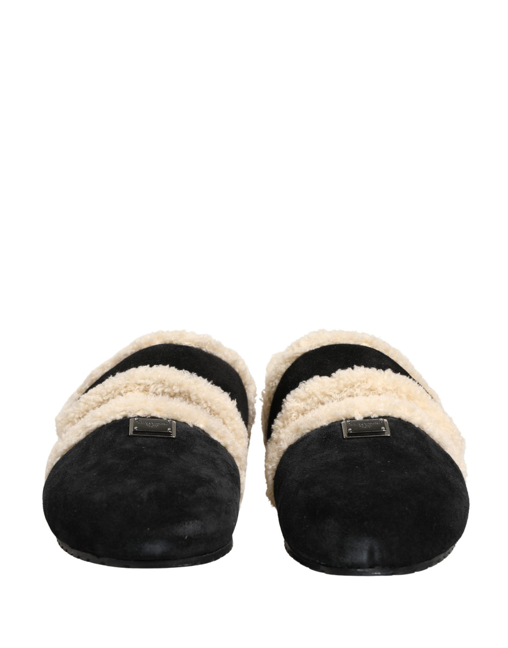 Sandales homme Dolce & Gabbana en fausse fourrure beige et noire, chaussures élégantes et confortables.