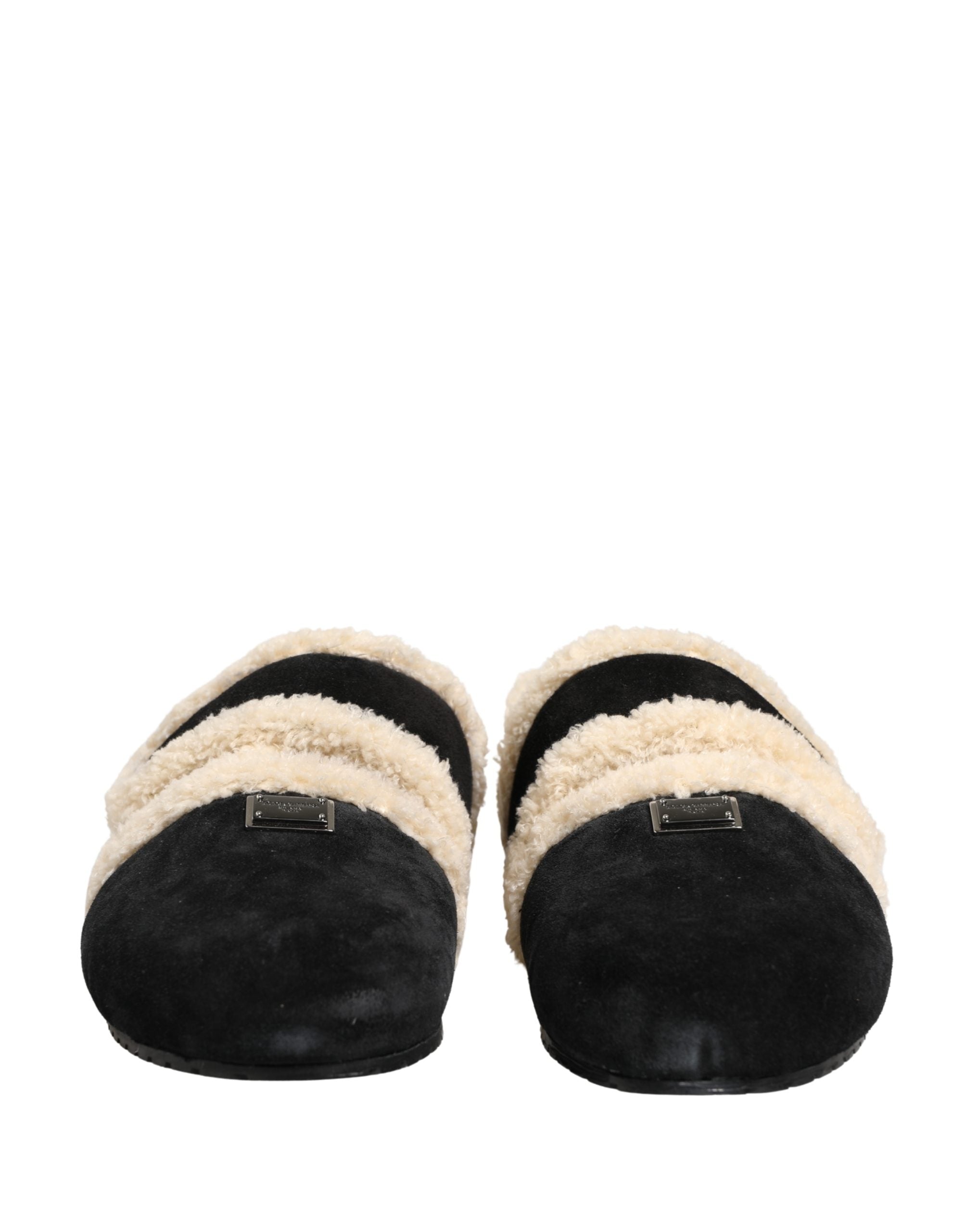 Sandales homme Dolce & Gabbana en fausse fourrure beige et noire, chaussures élégantes et confortables.