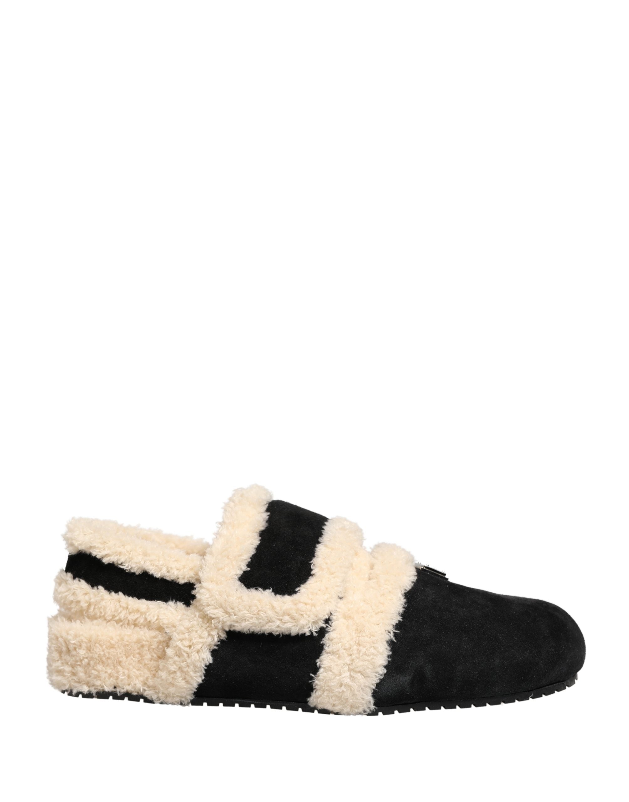 Sandales pour hommes Dolce & Gabbana en fausse fourrure beige et noire, chaussures élégantes et confortables.