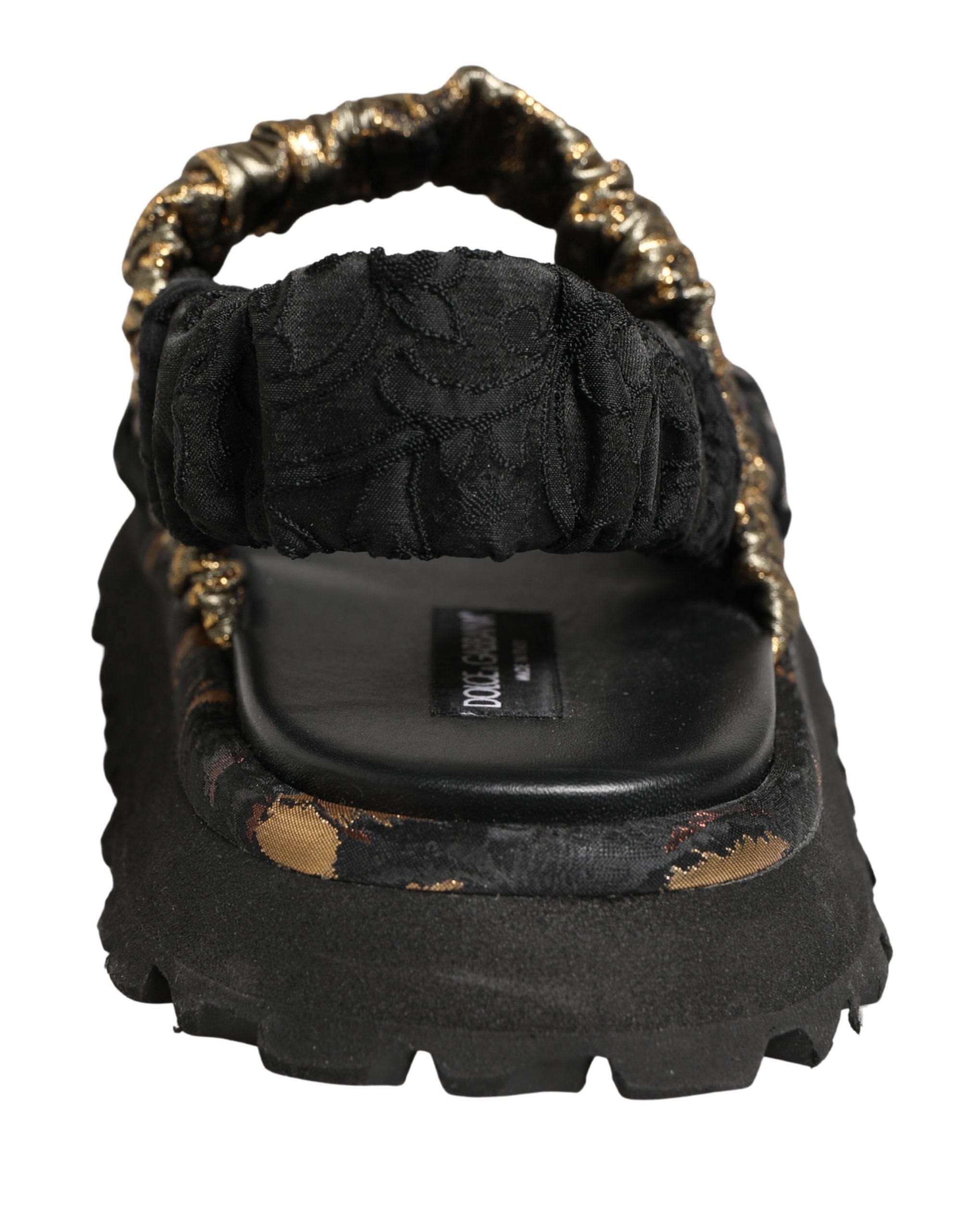 Sandales pour hommes Dolce & Gabbana noires avec détails froncés, chaussures plates élégantes et confortables.