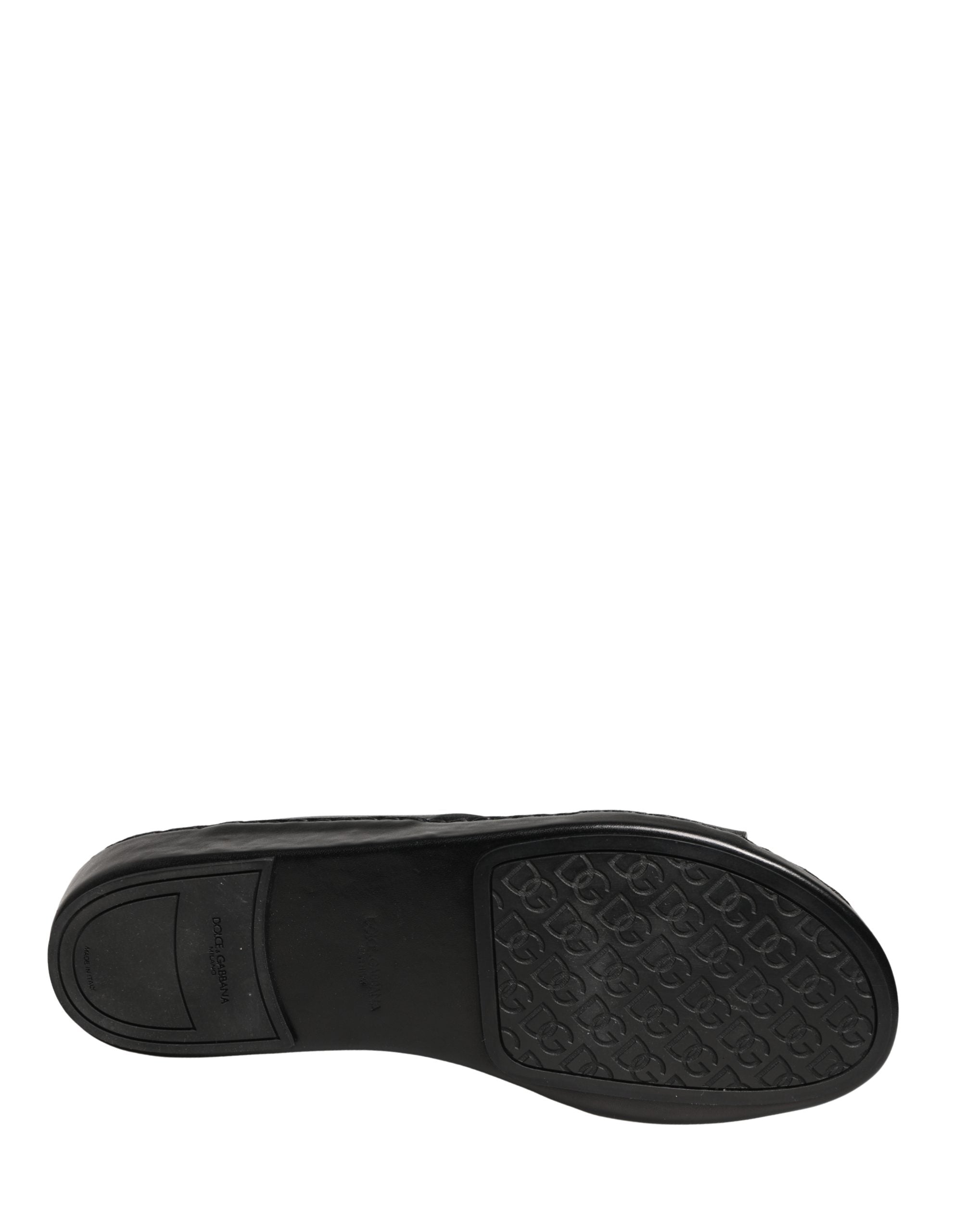 Sandales en cuir noir Dolce & Gabbana avec découpes et logo DG, chaussures élégantes pour femme.