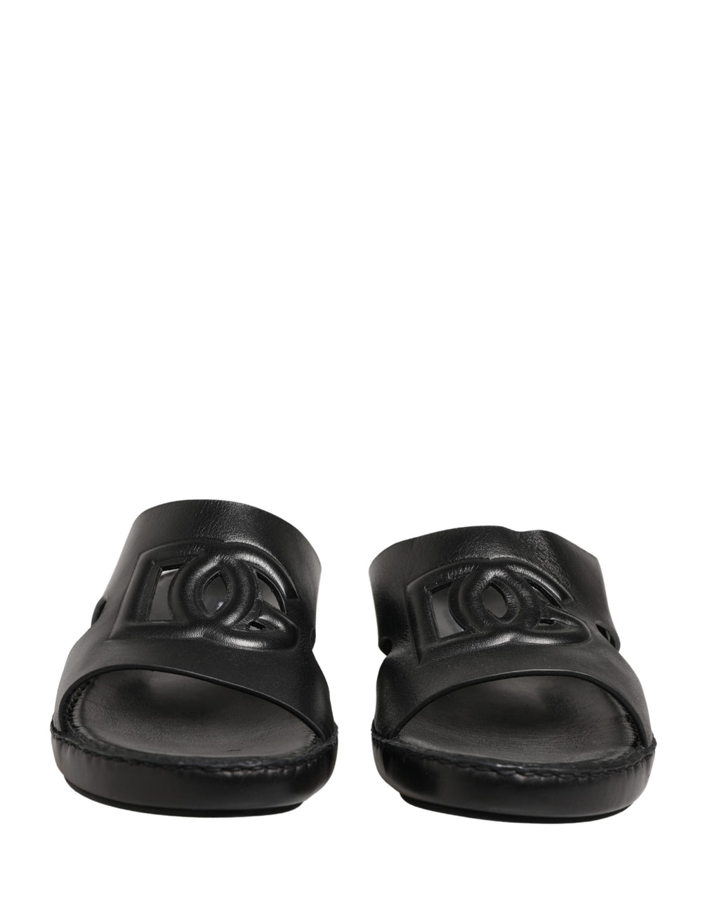 Sandales noires en cuir Dolce & Gabbana avec découpes et logo DG, chaussures élégantes pour femmes.