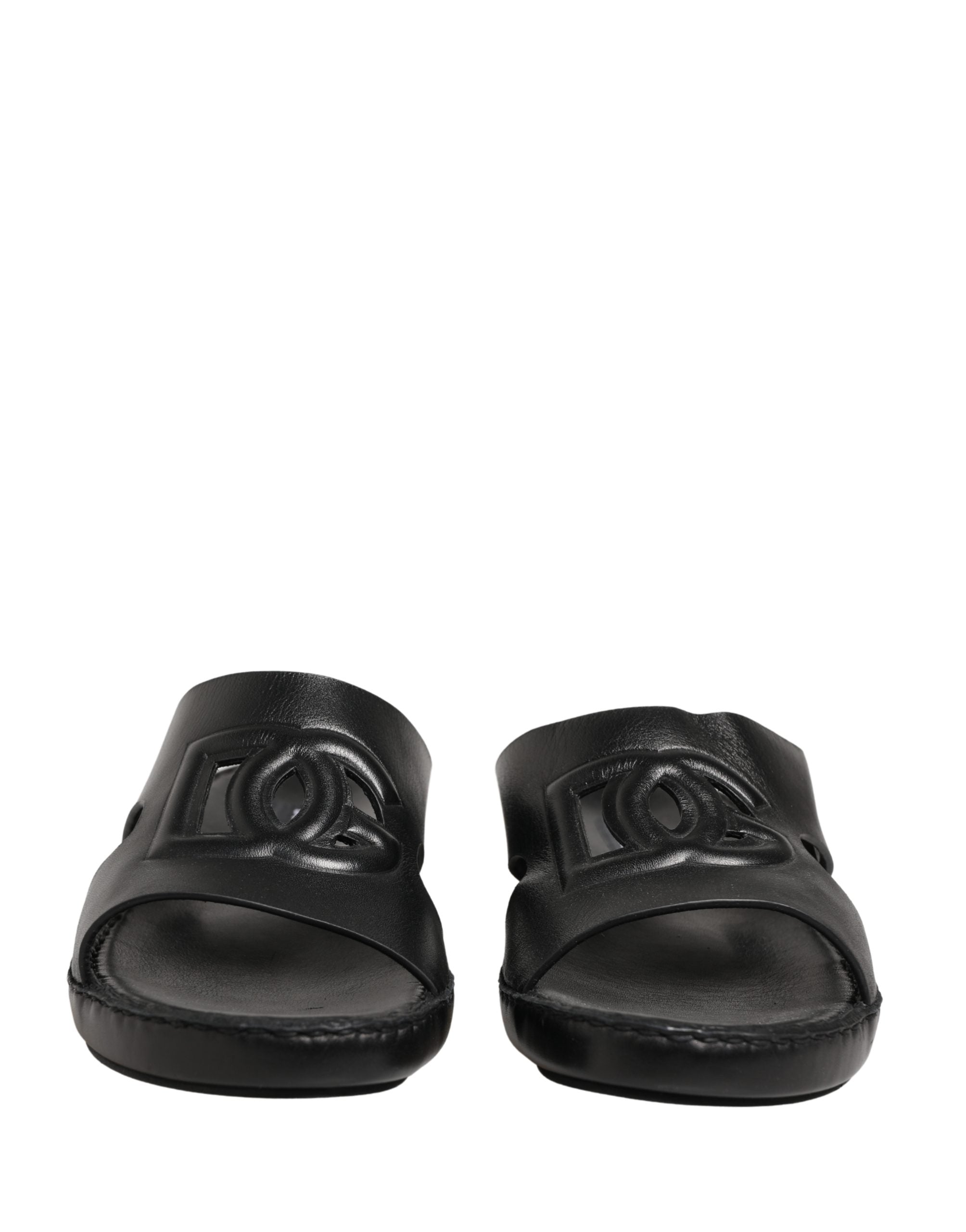 Sandales noires en cuir Dolce & Gabbana avec découpes et logo DG, chaussures élégantes pour femmes.