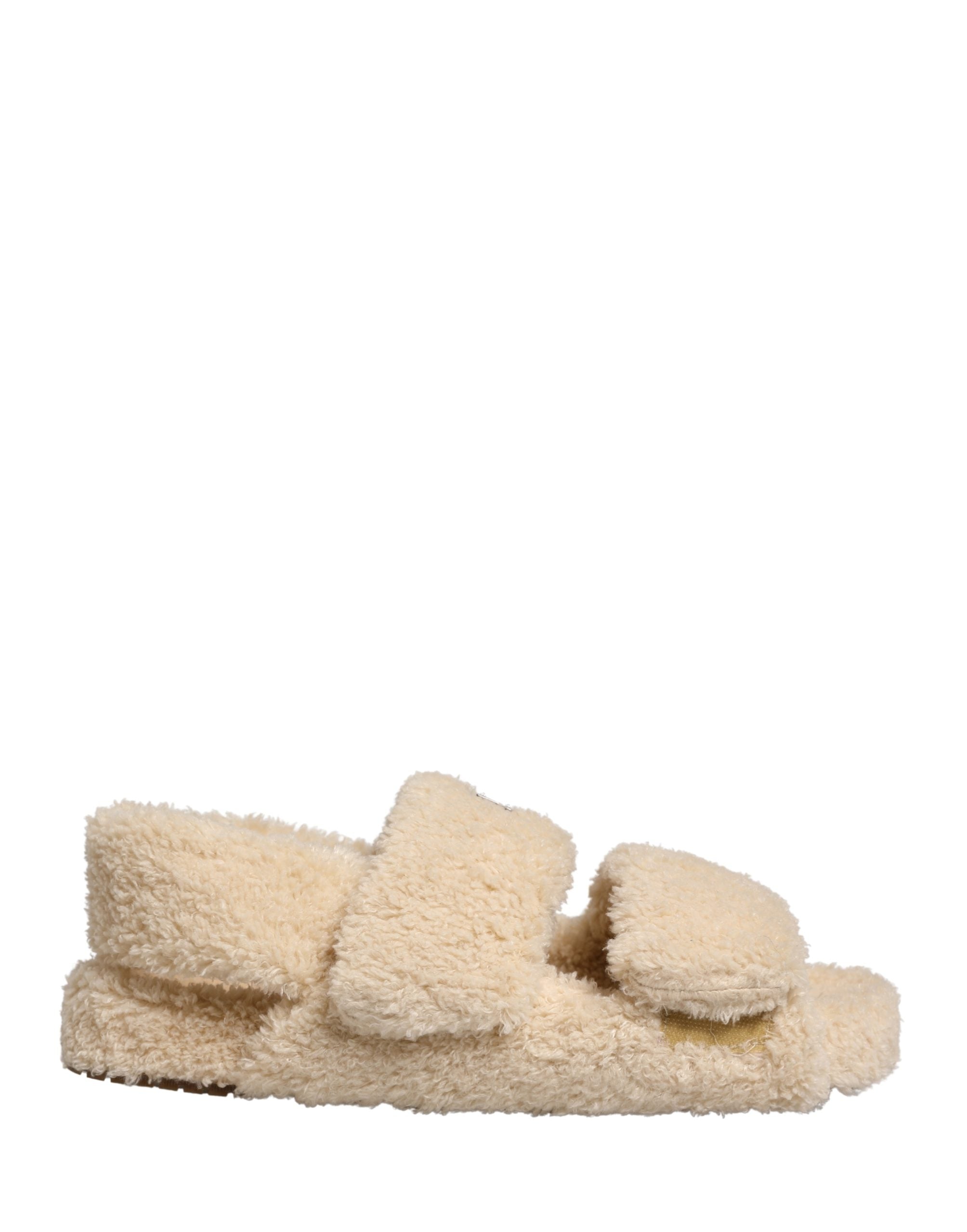 Sandales hommes Dolce & Gabbana en fausse fourrure beige, chaussures plates avec semelle confortable, style élégant et décontracté.