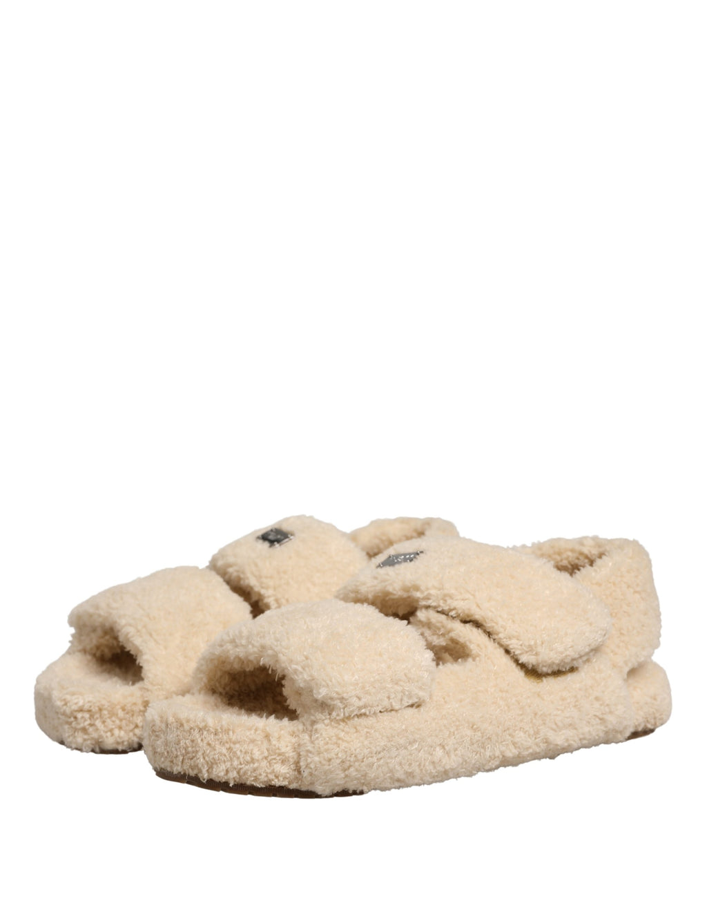Sandales hommes Dolce & Gabbana en peluche beige, chaussures plates à semelle confortable et style décontracté.