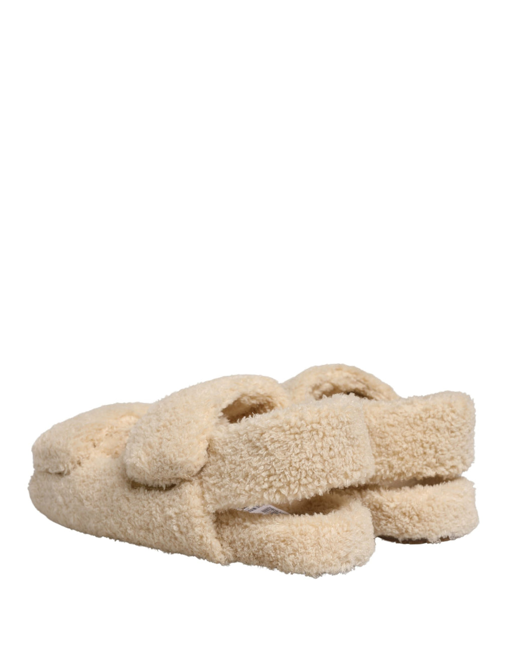 Sandales homme Dolce & Gabbana en fausse fourrure beige, chaussures plates élégantes et confortables.