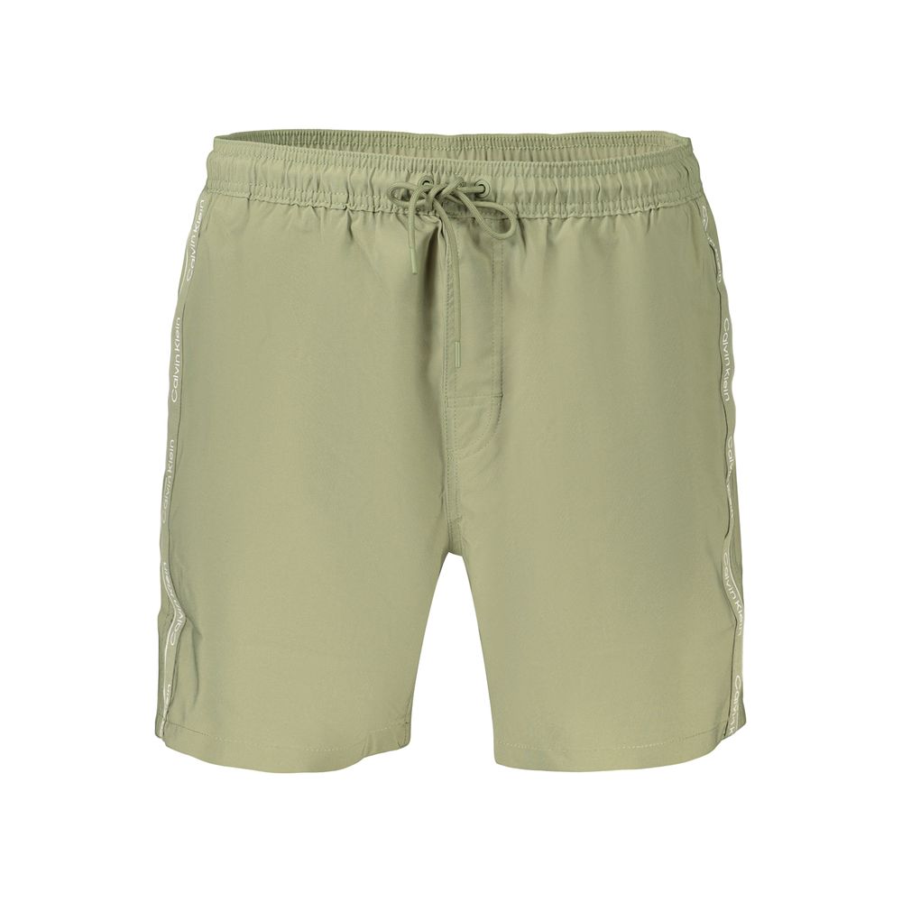 Short de bain homme en polyester vert de la marque Calvin Klein, avec motif de style décontracté et ceinture élastique.