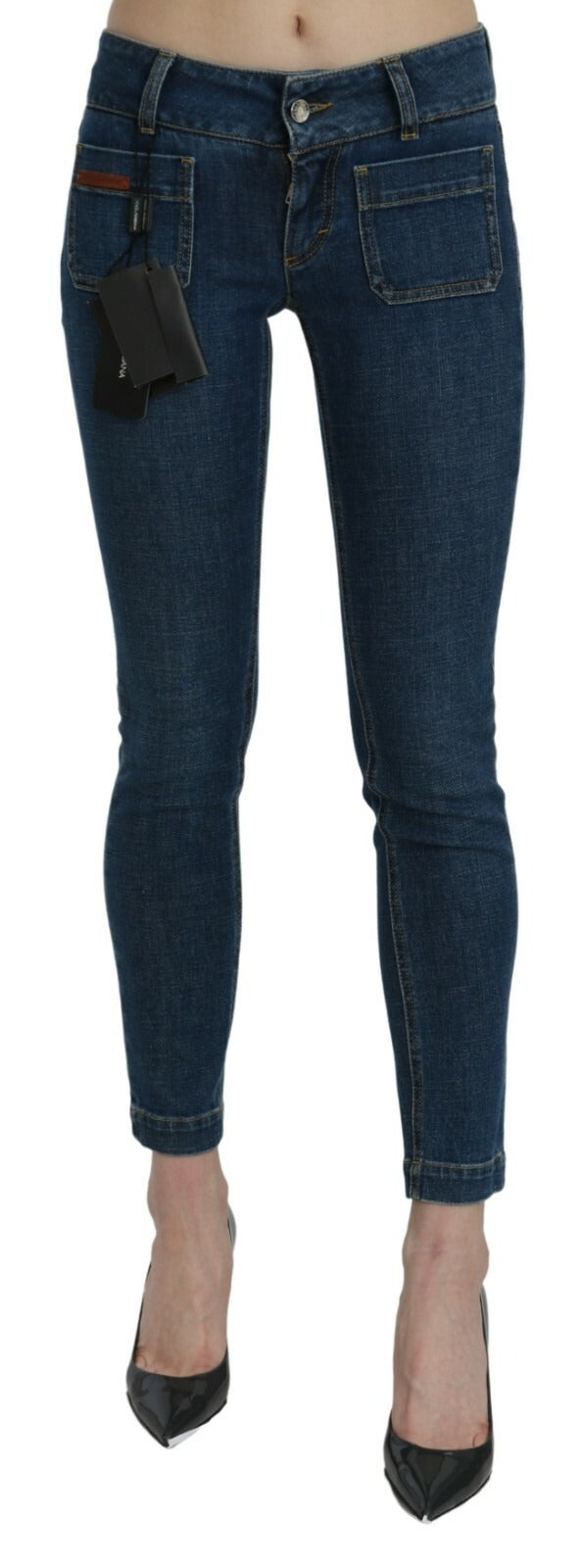Jeans slim fit en denim bleu Dolce & Gabbana, coupe cropped, taille mi-hauteur, mode élégante et moderne.