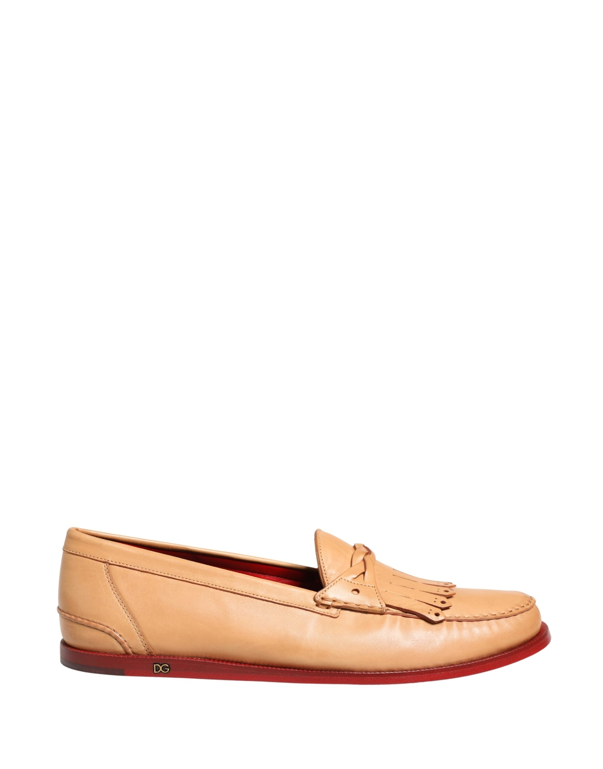 Mocassins pour homme Dolce & Gabbana en cuir beige avec gland, style slip-on, chaussures élégantes et confortables.
