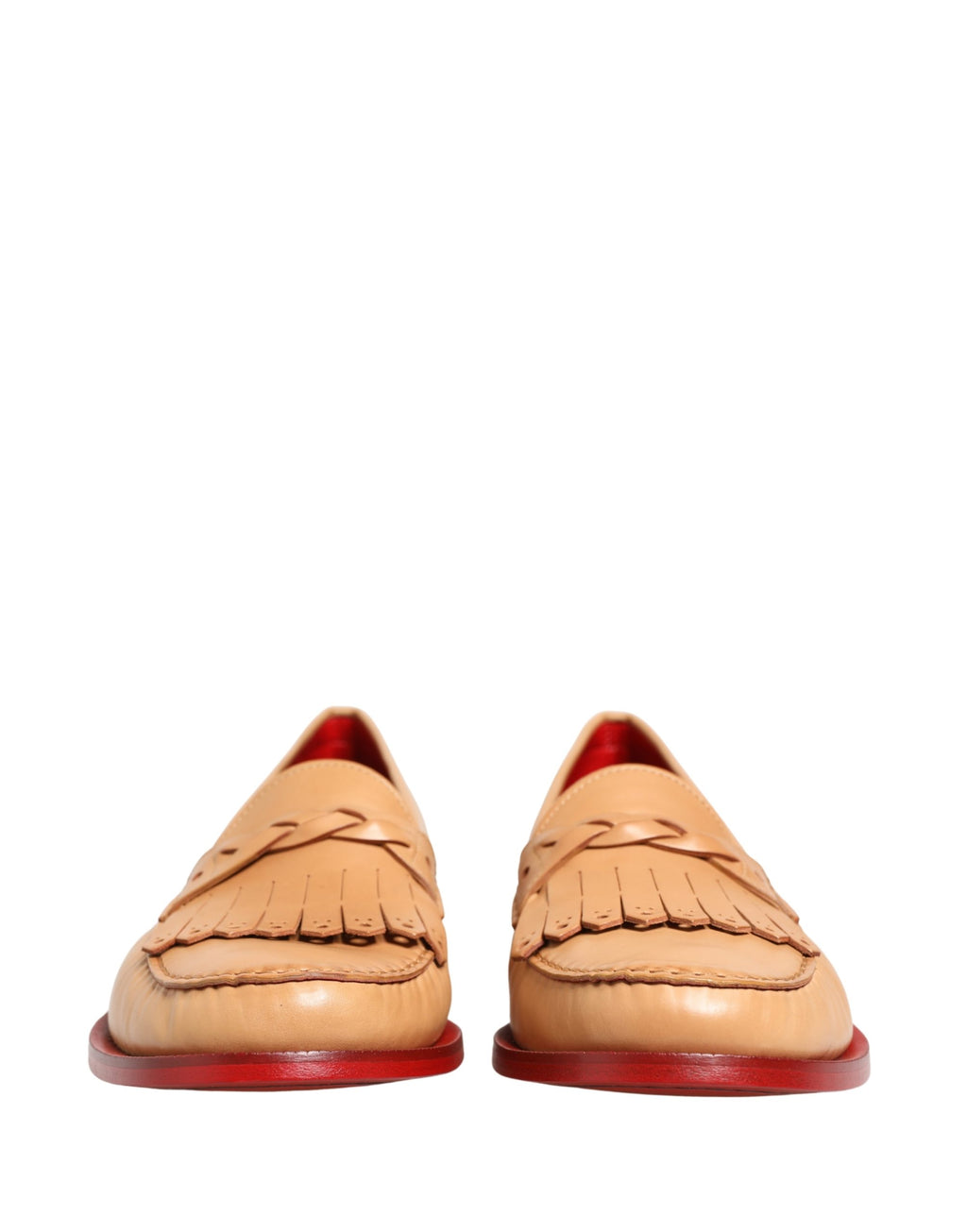 Chaussures mocassins pour homme Dolce & Gabbana en cuir beige avec pampilles et semelle en caoutchouc.
