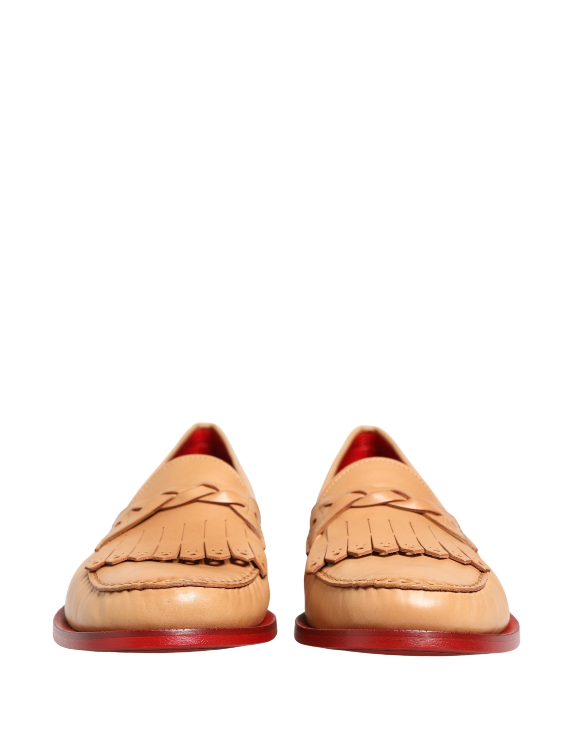 Chaussures mocassins pour homme Dolce & Gabbana en cuir beige avec pampilles et semelle en caoutchouc.