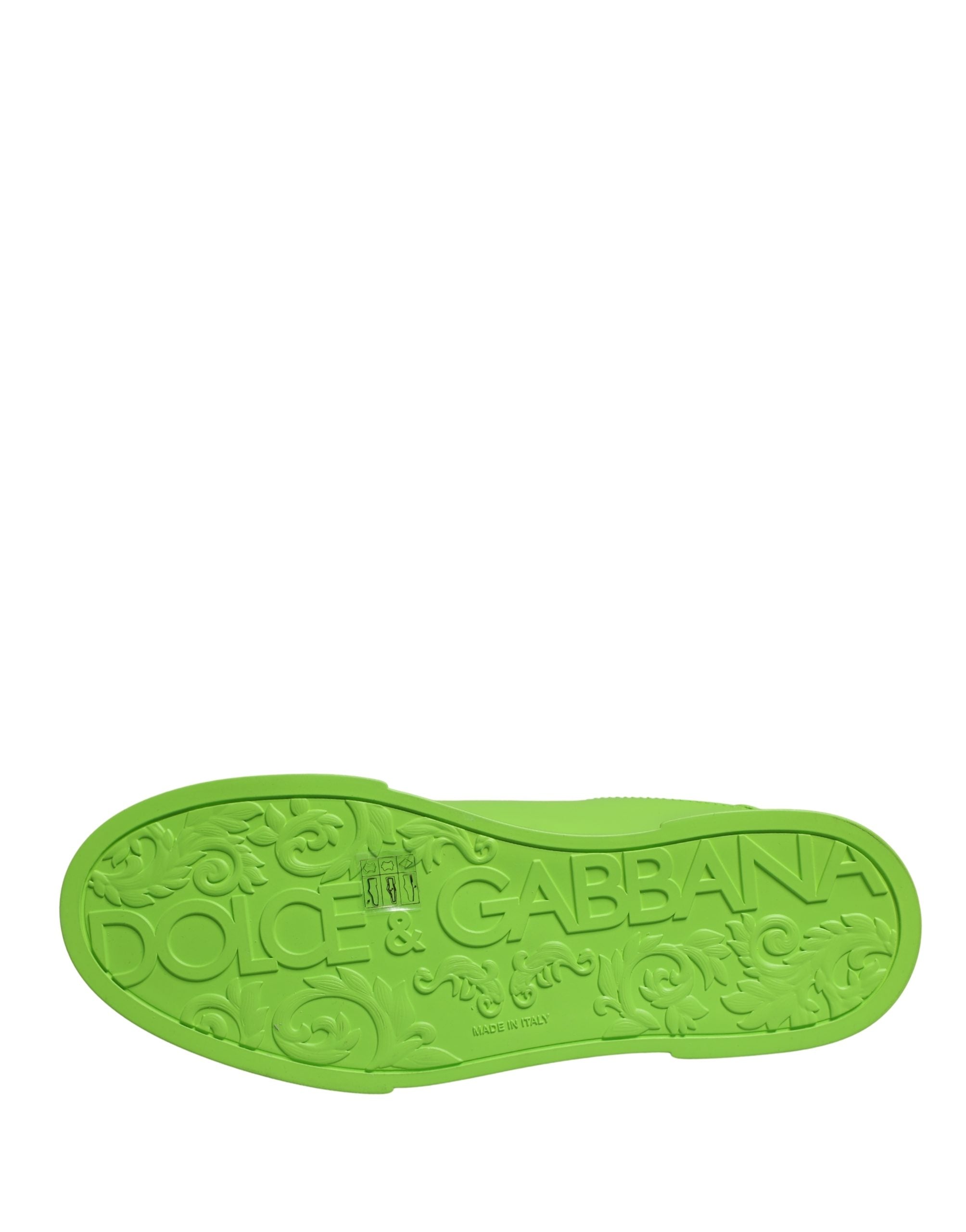 Chaussures sneakers basses en cuir vert Dolce & Gabbana Portofino, style décontracté et élégant, vue de face.