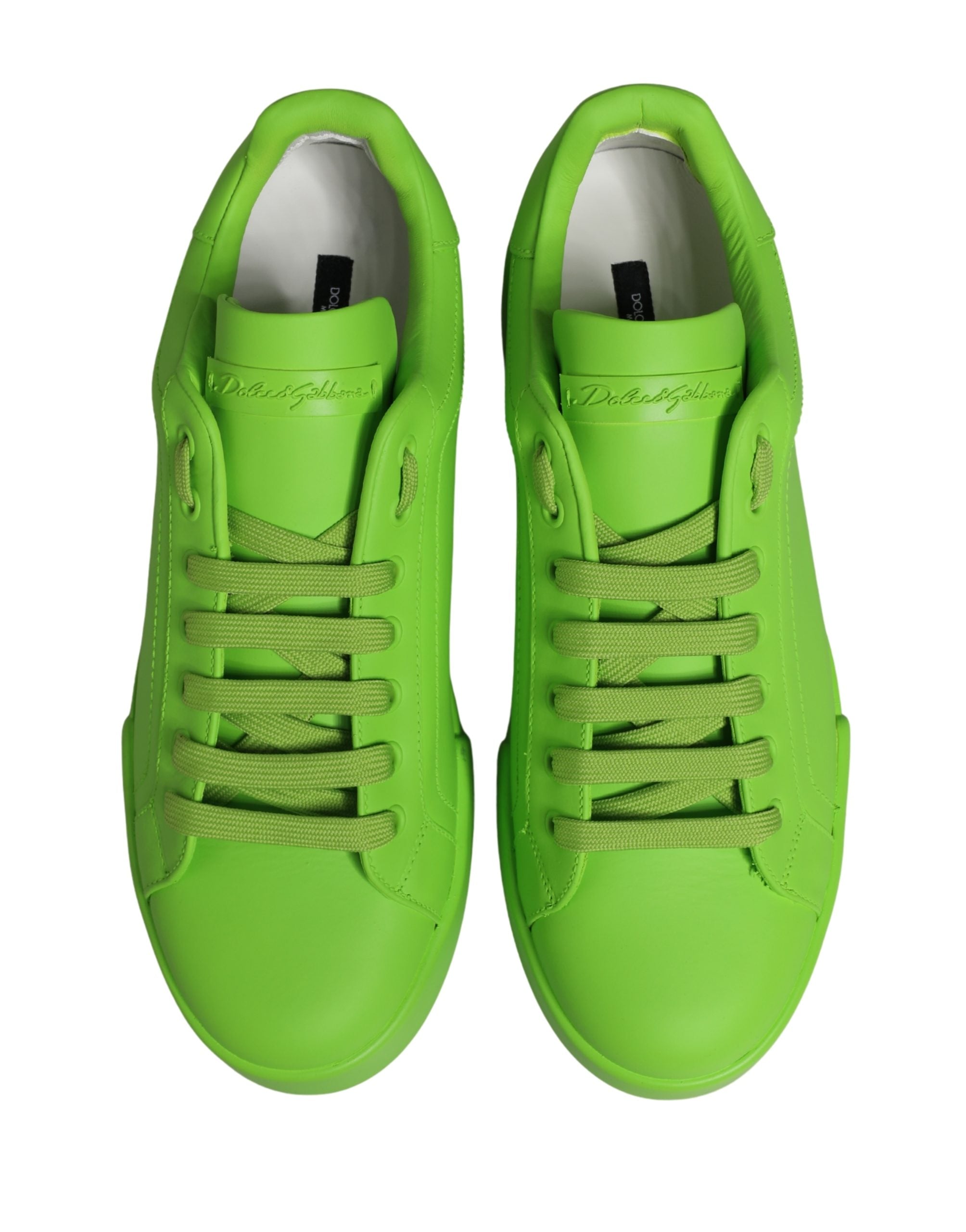 Chaussures basses en cuir vert Dolce & Gabbana Portofino, baskets décontractées avec semelle blanche et détails élégants.