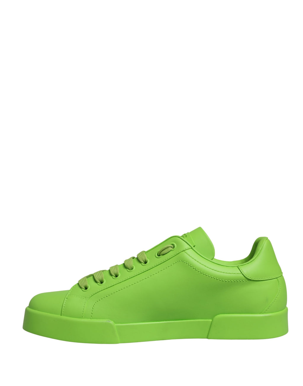 Chaussures basses en cuir vert Dolce & Gabbana Portofino, sneakers élégants avec détails en cuir et semelle blanche.