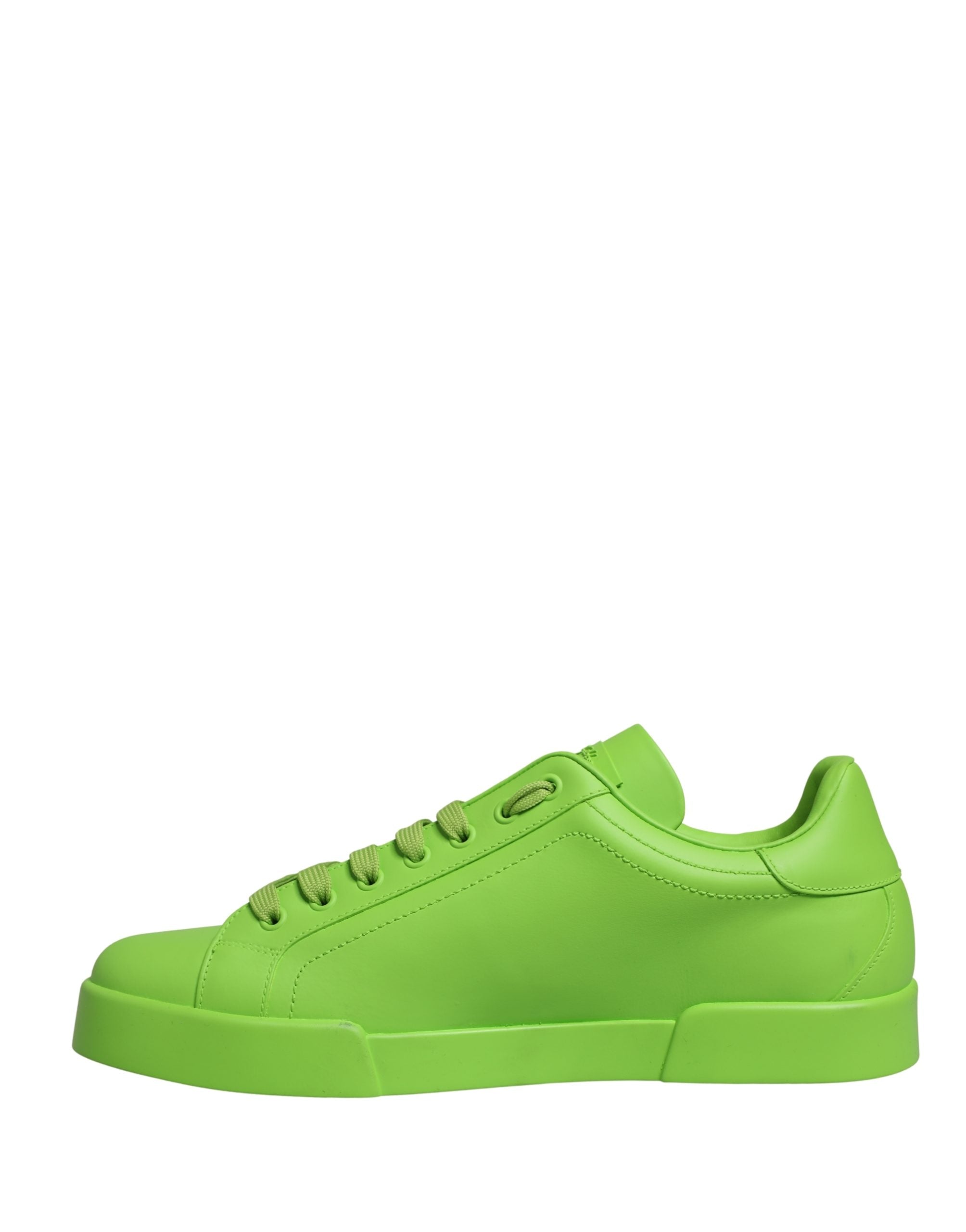 Chaussures basses en cuir vert Dolce & Gabbana Portofino, sneakers élégants avec détails en cuir et semelle blanche.
