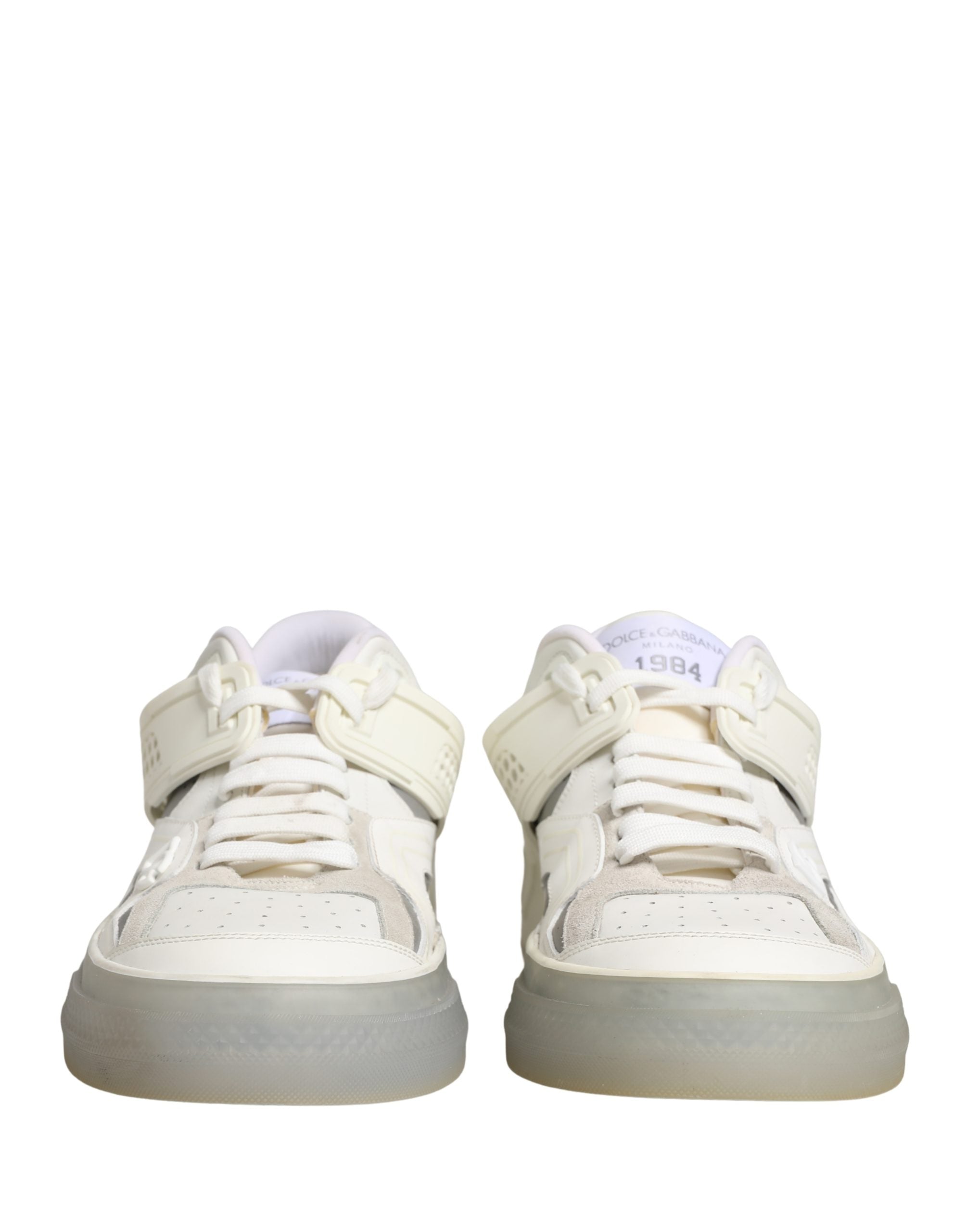 Chaussures sneakers basses blanches Dolce & Gabbana Low Top Custom 2.Zero, vue de face avec détails de design.