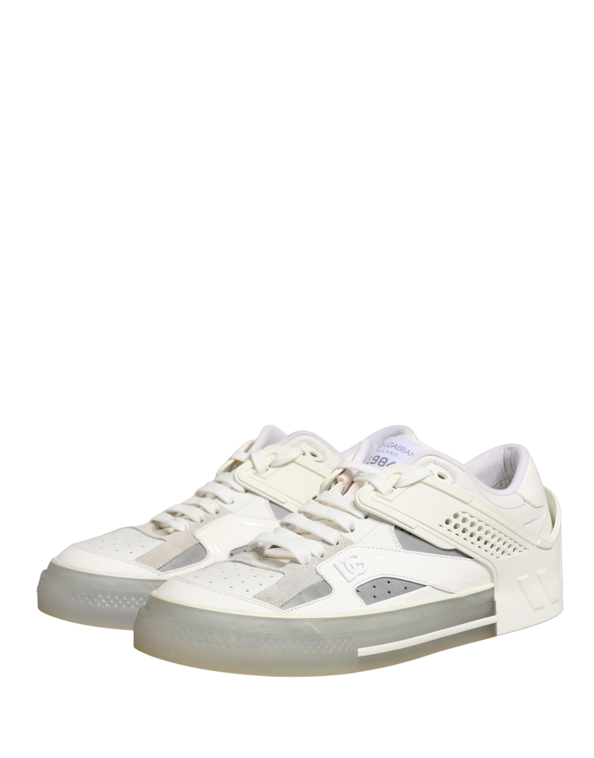Chaussures sneakers basses blanches Dolce & Gabbana Low Top Custom 2.Zero, vue de face, détails de design modernes