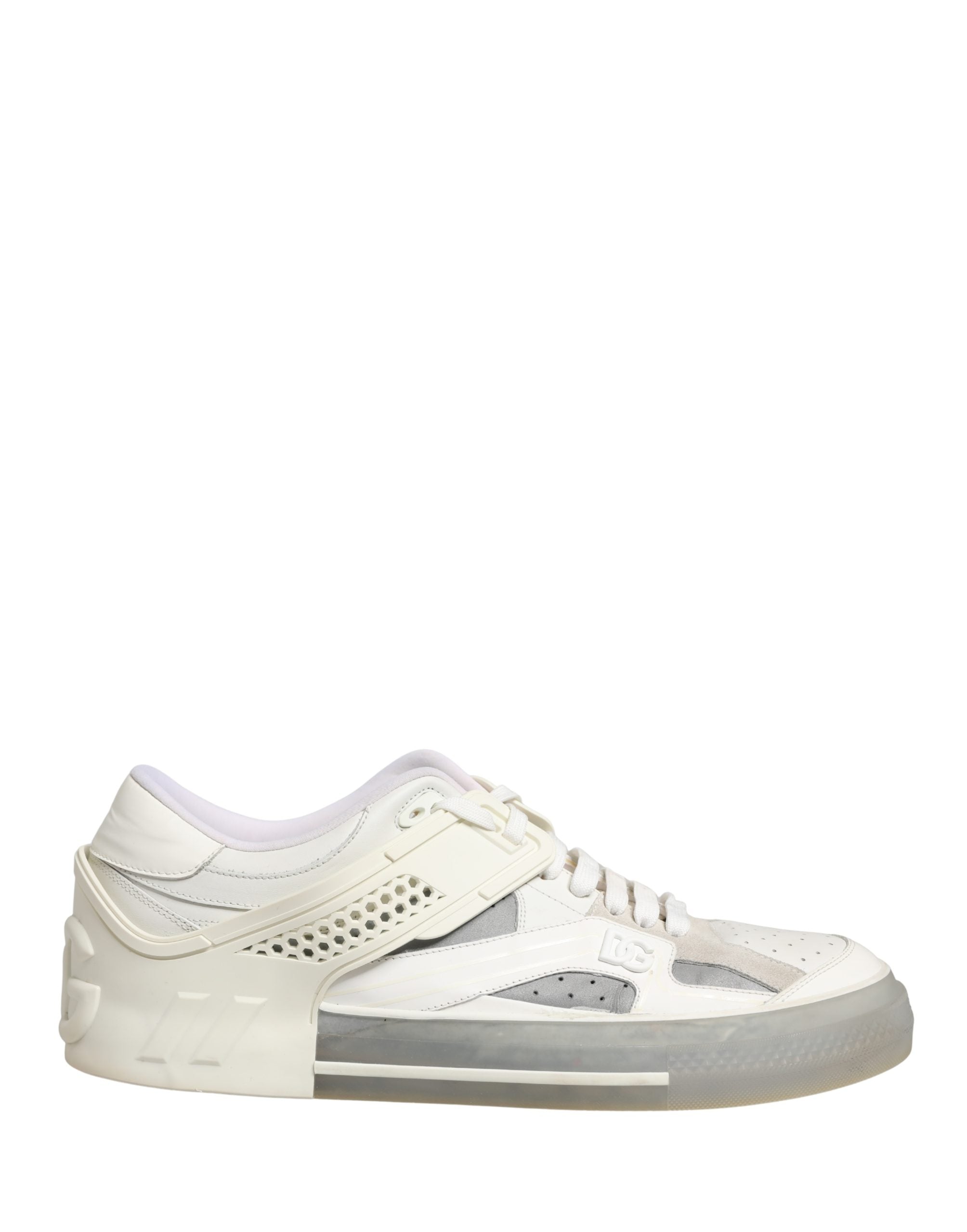 Chaussures sneakers basses blanches Dolce & Gabbana 2.Zero Custom 2.0, vue de face, en cuir avec design épuré.