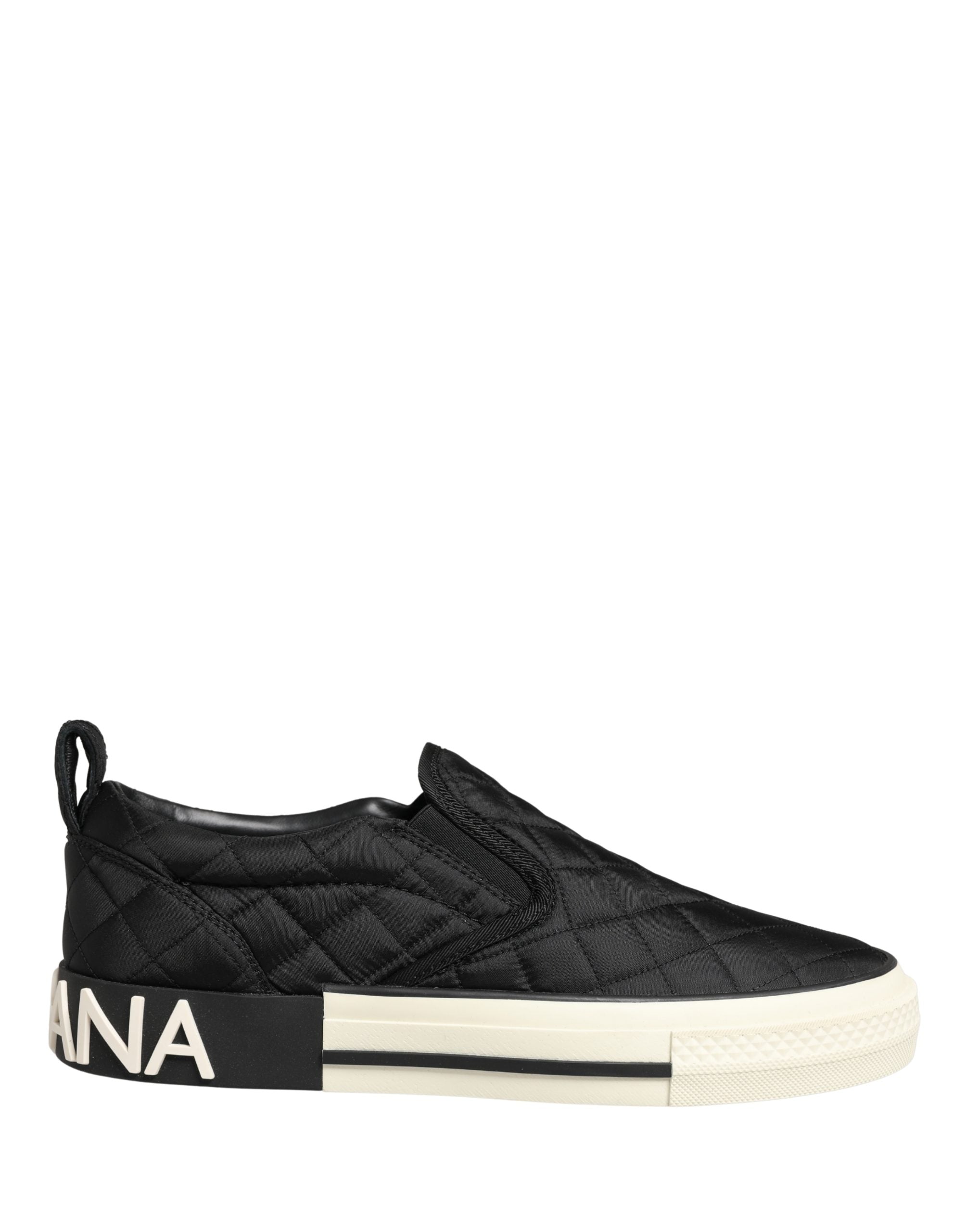 Chaussures sneakers basses noires Dolce & Gabbana en matelassé avec fermeture à glissière, style slip-on et design élégant.