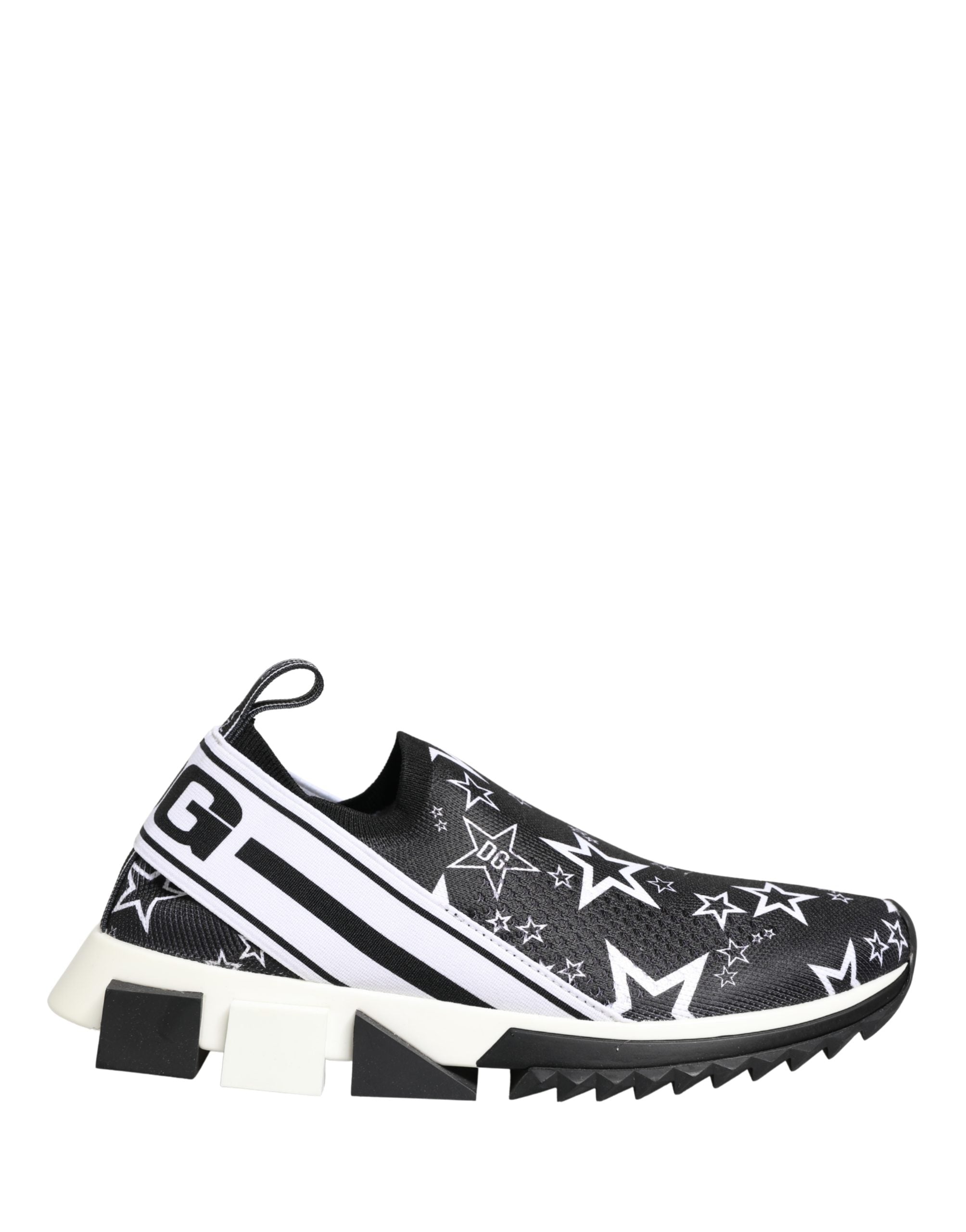 Chaussures sneakers Dolce & Gabbana Sorrento noires avec logo étoiles noires et blanches, vue de côté.