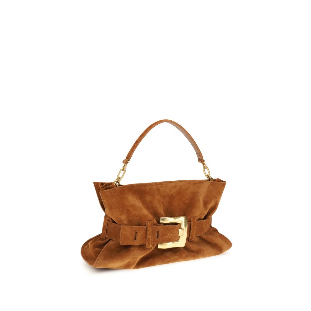 Sac à main Balmain en cuir de veau marron Bos Taurus, élégant et sophistiqué, avec détails raffinés et finition de haute qualité.