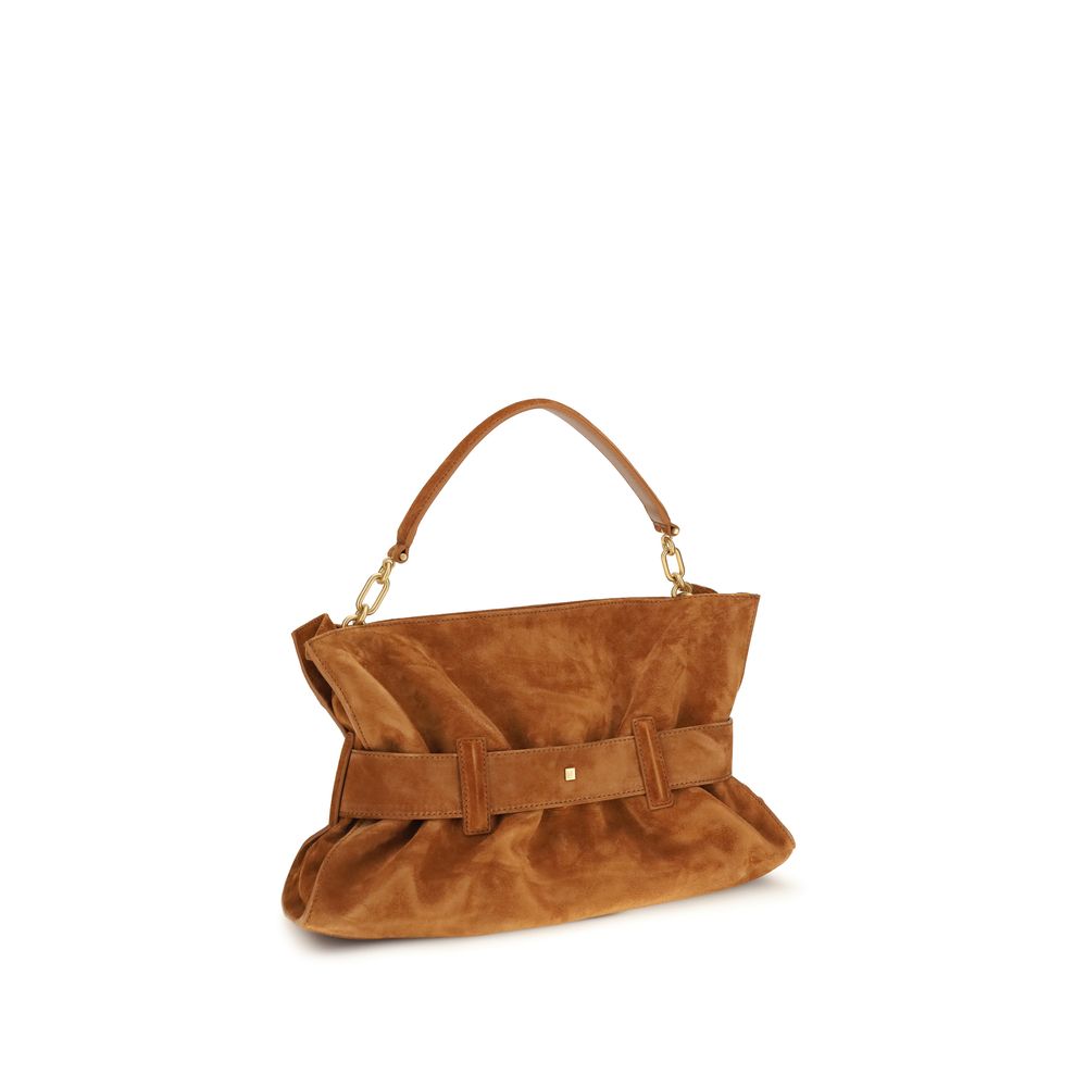 Sac à main Balmain en cuir de veau marron Bos Taurus, design élégant avec détails sophistiqués.
