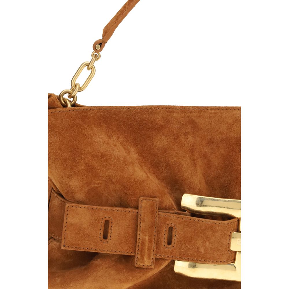 Sac à main Balmain en cuir de veau marron Bos Taurus, élégant et sophistiqué, avec finition de haute qualité.