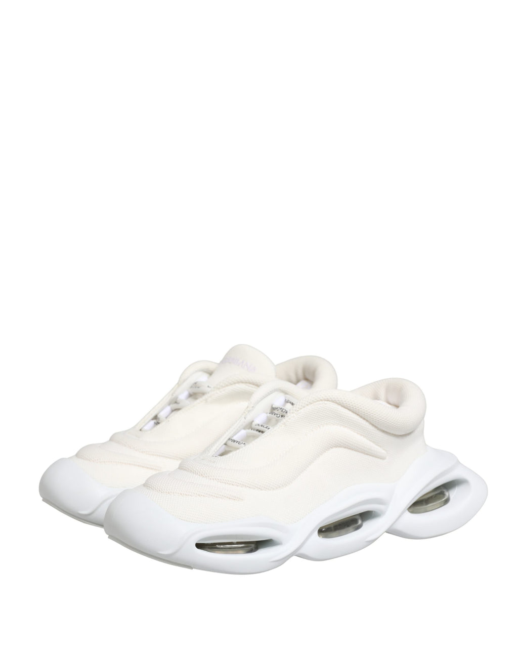Chaussures sneakers basses blanches Dolce & Gabbana Slip On Wave LowTop, vue de face avec design épuré et détails modernes.