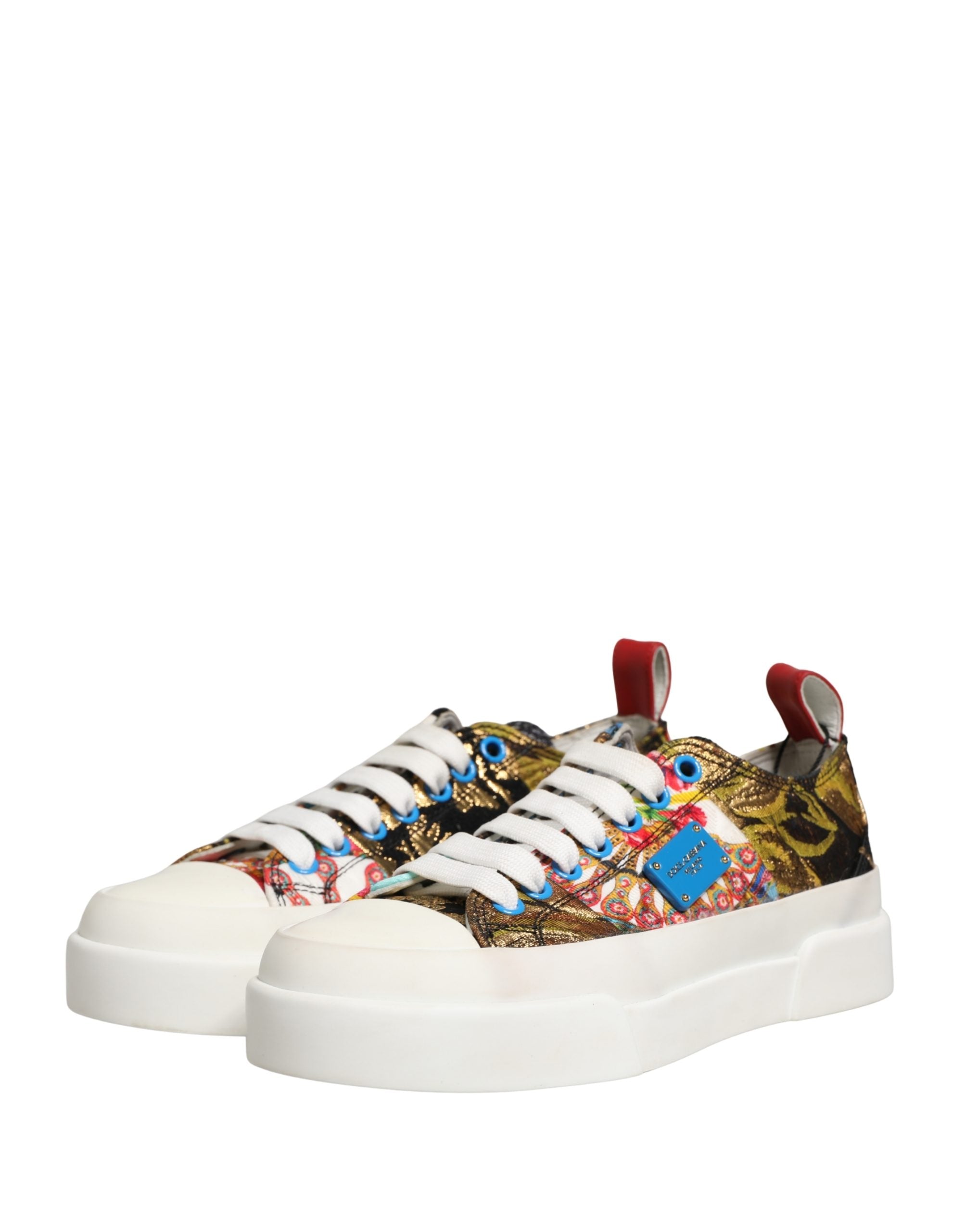 Chaussures sneakers basses Dolce & Gabbana à patchwork multicolore, design tendance et coloré, vue de face.