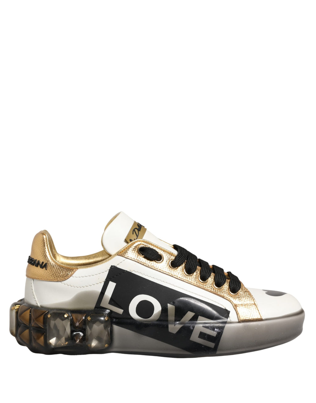Chaussures Dolce & Gabbana LOVE multicolores avec cristaux étincelants, sneakers tendance pour femmes.