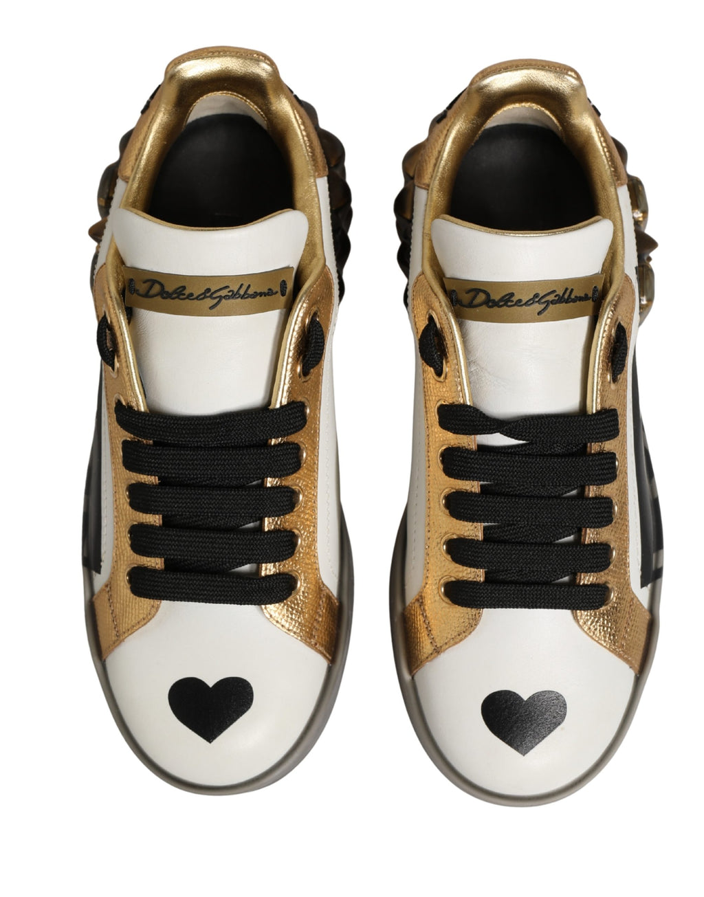 Chaussures sneakers Dolce & Gabbana Multicolor avec cristaux scintillants et détails en forme de cœur, style élégant et coloré.
