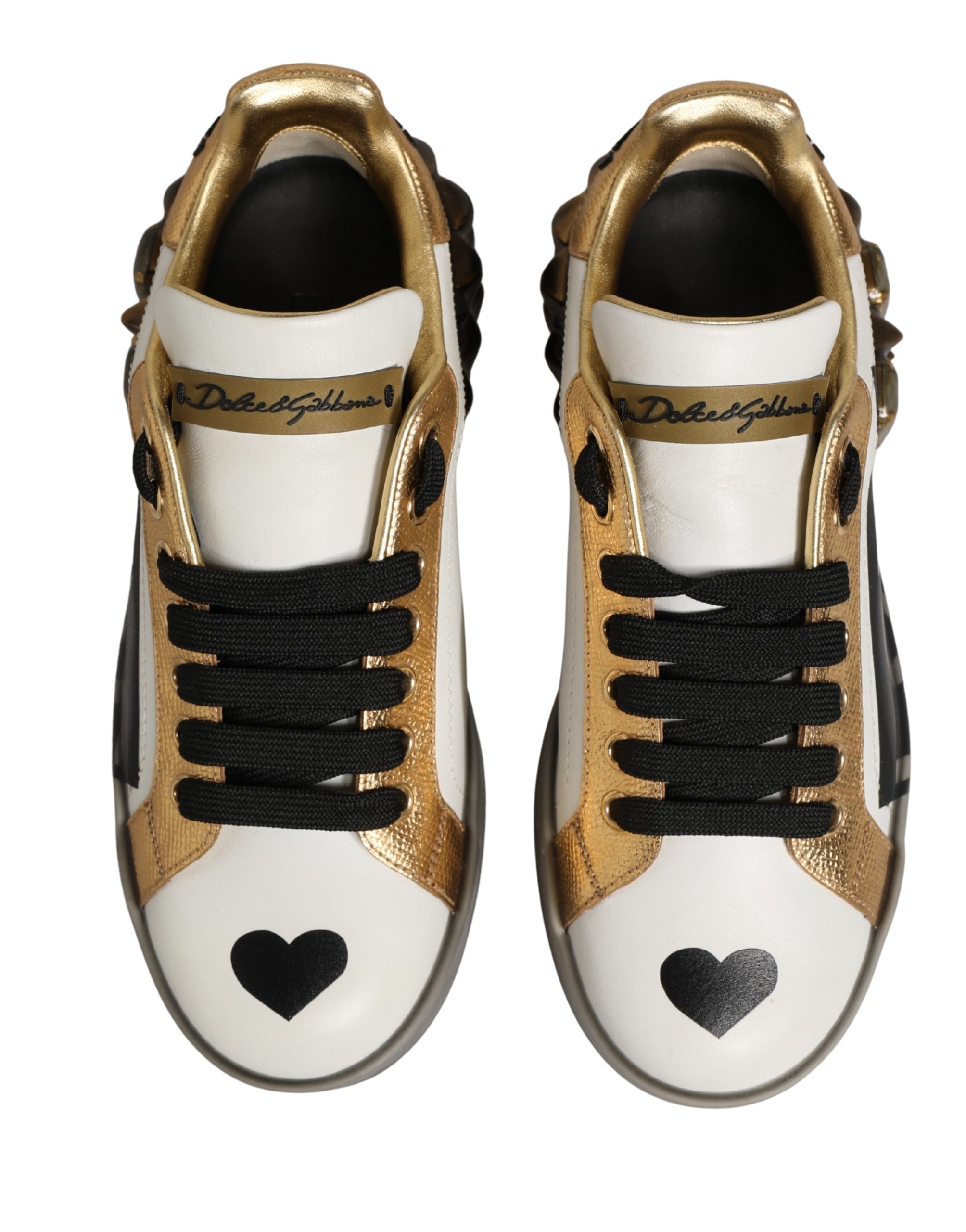 Chaussures sneakers Dolce & Gabbana Multicolor avec cristaux scintillants et détails en forme de cœur, style élégant et coloré.