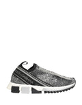Chaussures Dolce & Gabbana Sorrento en argent avec logo en cristal, baskets slip-on élégantes et modernes.