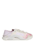 Chaussures basses blanches Dolce & Gabbana NS1 en dentelle, lacets, vue de face sur fond blanc