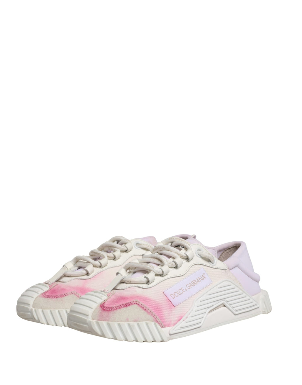 Chaussures sneakers basses blanches Dolce & Gabbana NS1 en dentelle avec lacets, vue de face.
