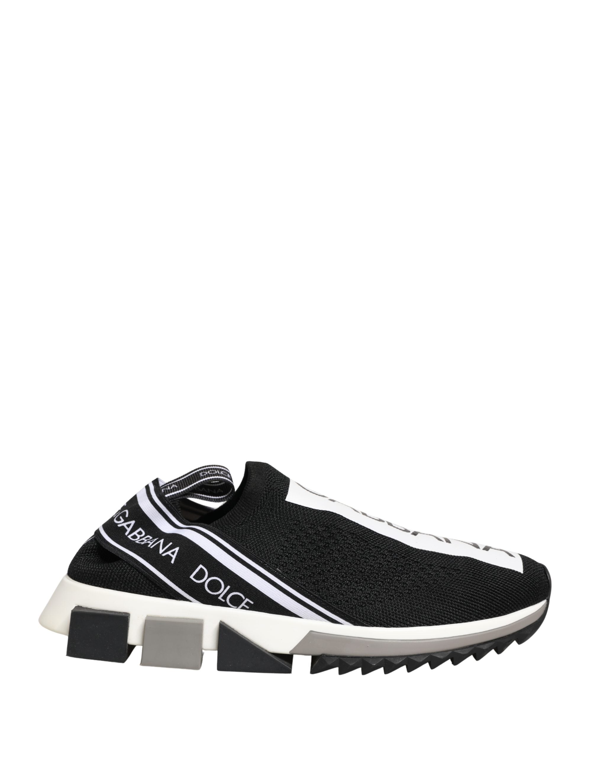 Chaussures sneakers basses noires Dolce & Gabbana Sorrento Slip-On, vue de face avec design élégant et finition en cuir.