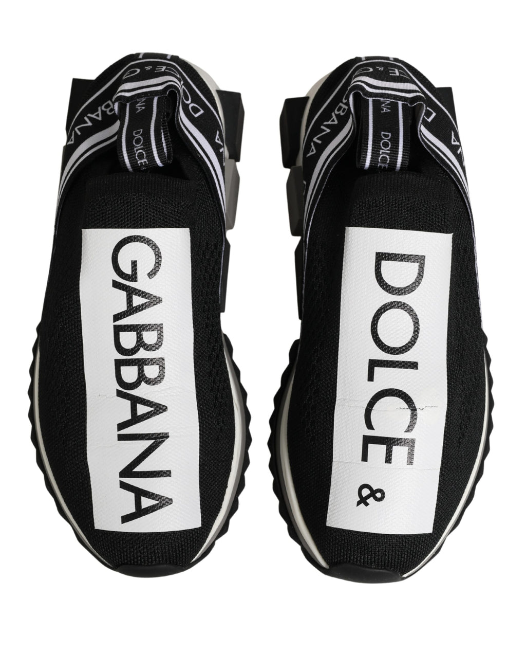Chaussures sneakers basses noires Dolce & Gabbana Sorrento Slip-On, chaussures décontractées en cuir avec semelle blanche.