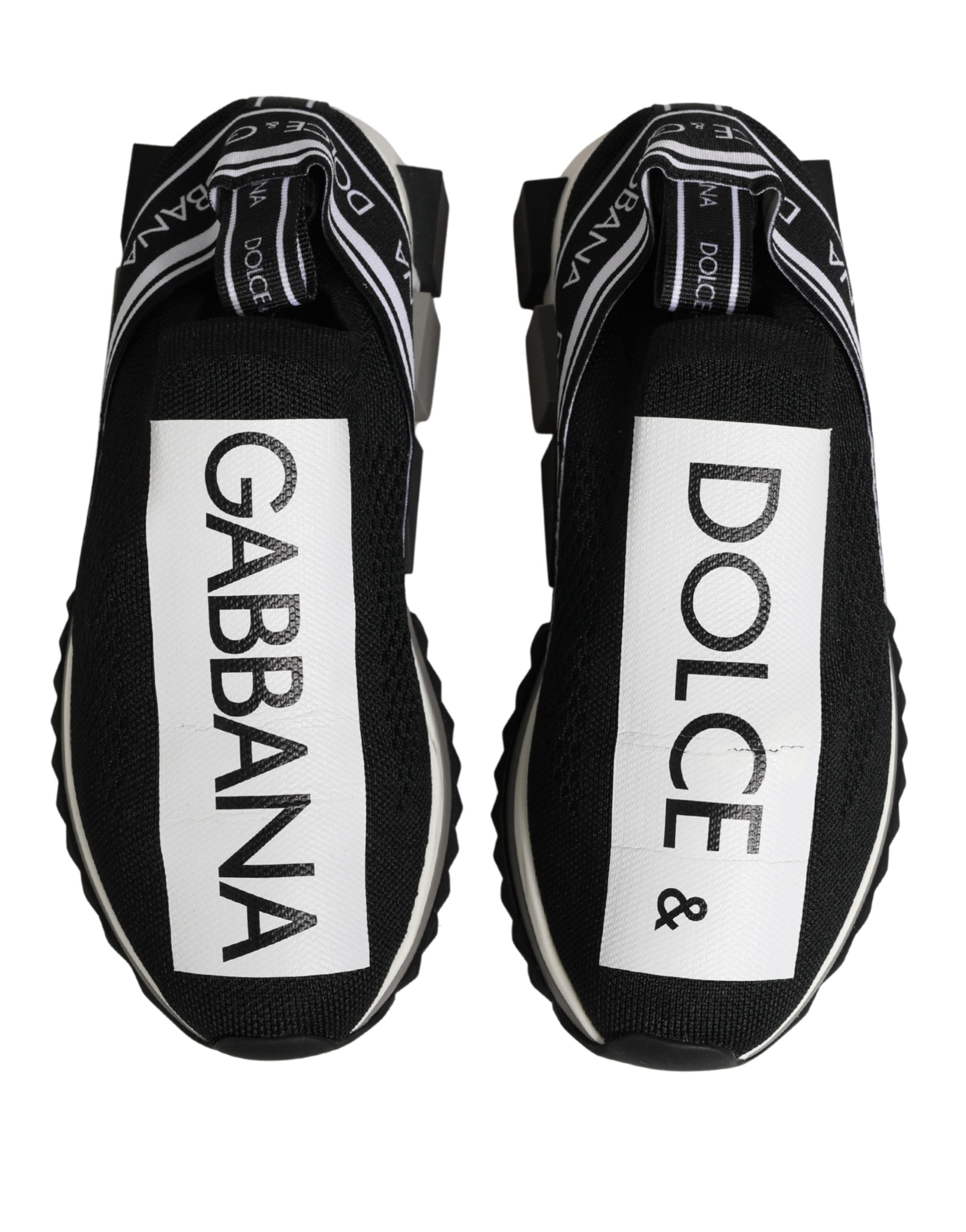 Chaussures sneakers basses noires Dolce & Gabbana Sorrento Slip-On, chaussures décontractées en cuir avec semelle blanche.