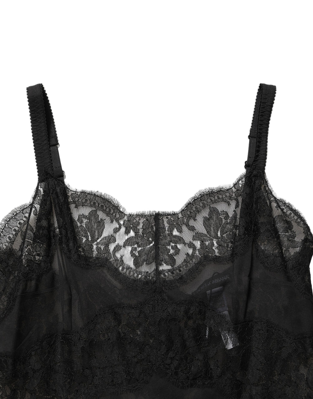 Nuisette en soie noire avec dentelle Dolce & Gabbana, lingerie élégante et raffinée, vue de face sur fond blanc.