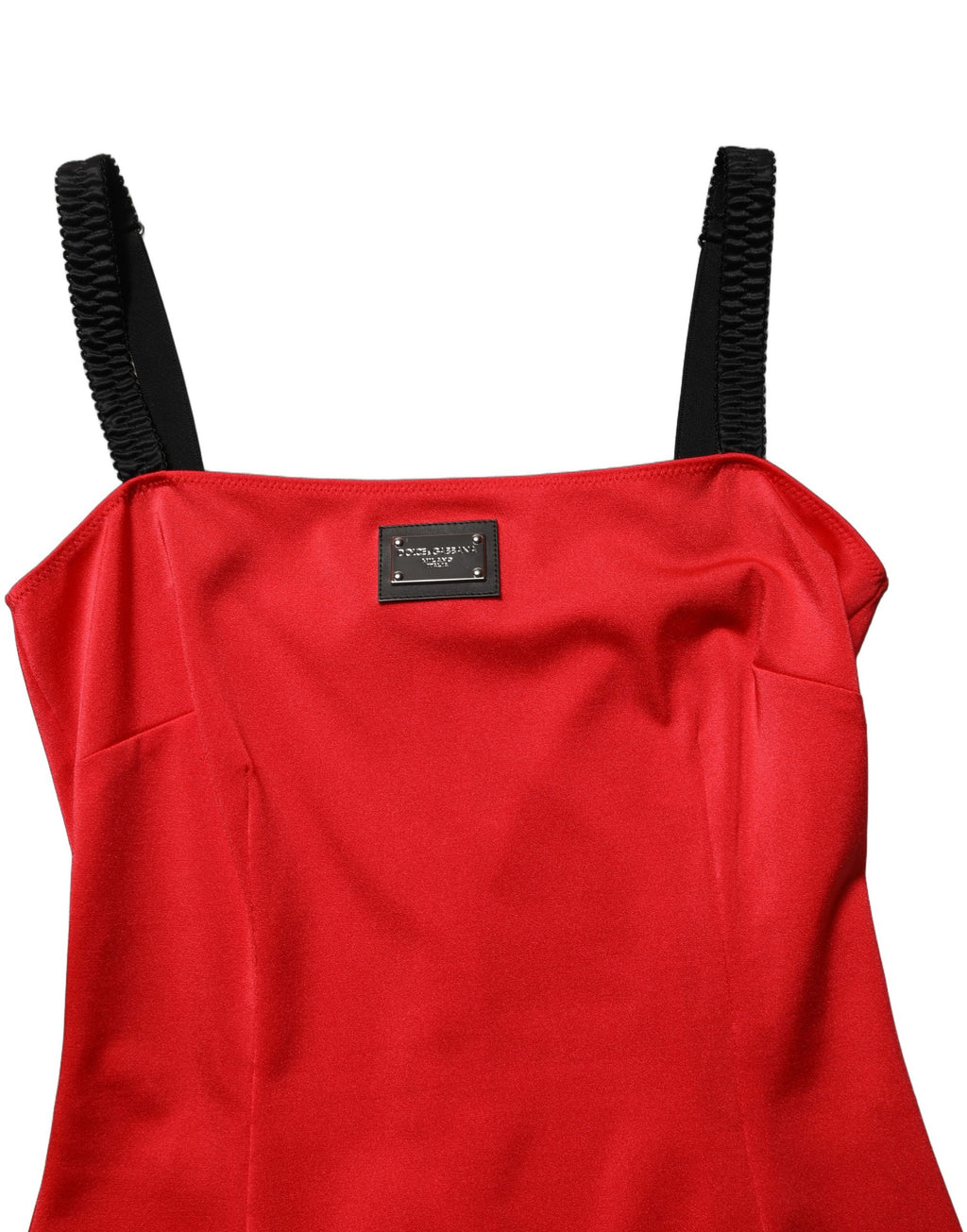Robe courte sans manches en nylon et cady rouge de Dolce & Gabbana, style élégant et moderne.