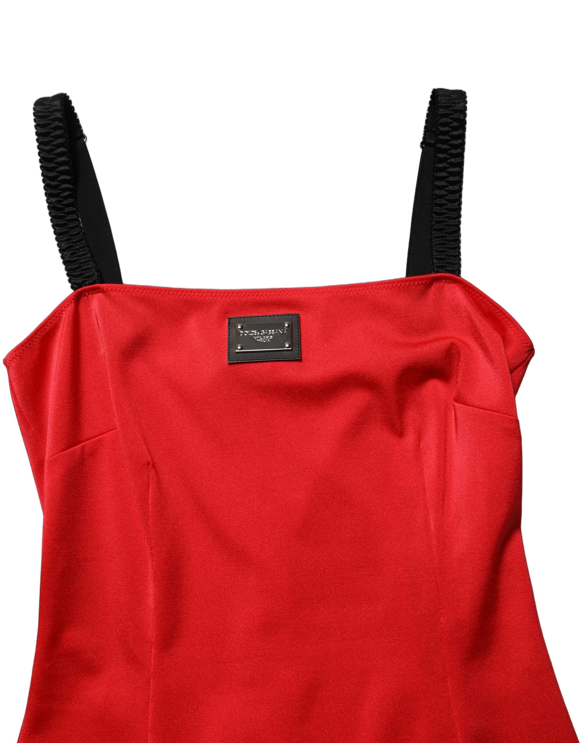 Robe courte sans manches en nylon et cady rouge de Dolce & Gabbana, style élégant et moderne.