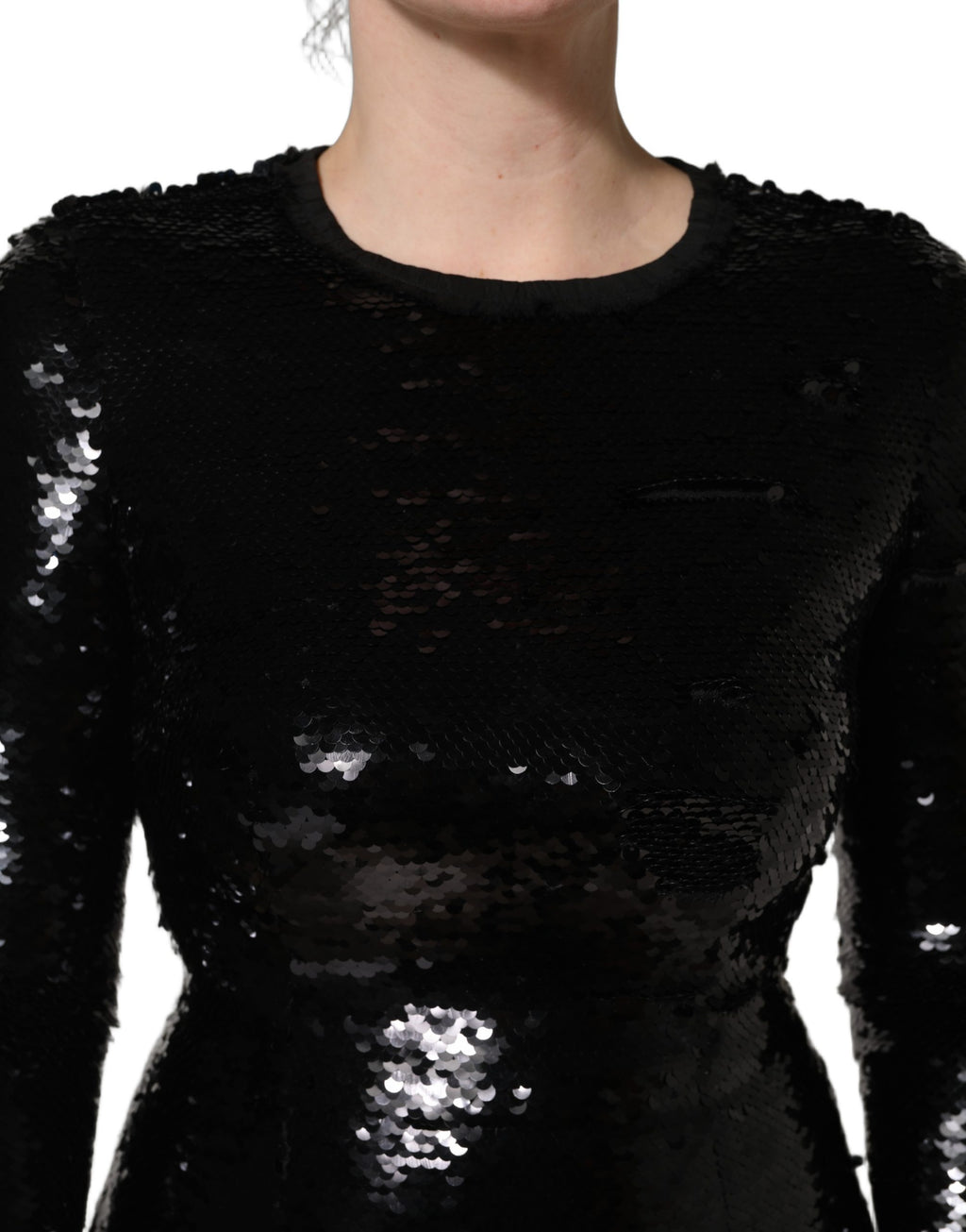 Robe sirène noire Dolce & Gabbana à sequins, robe moulante élégante pour femme.