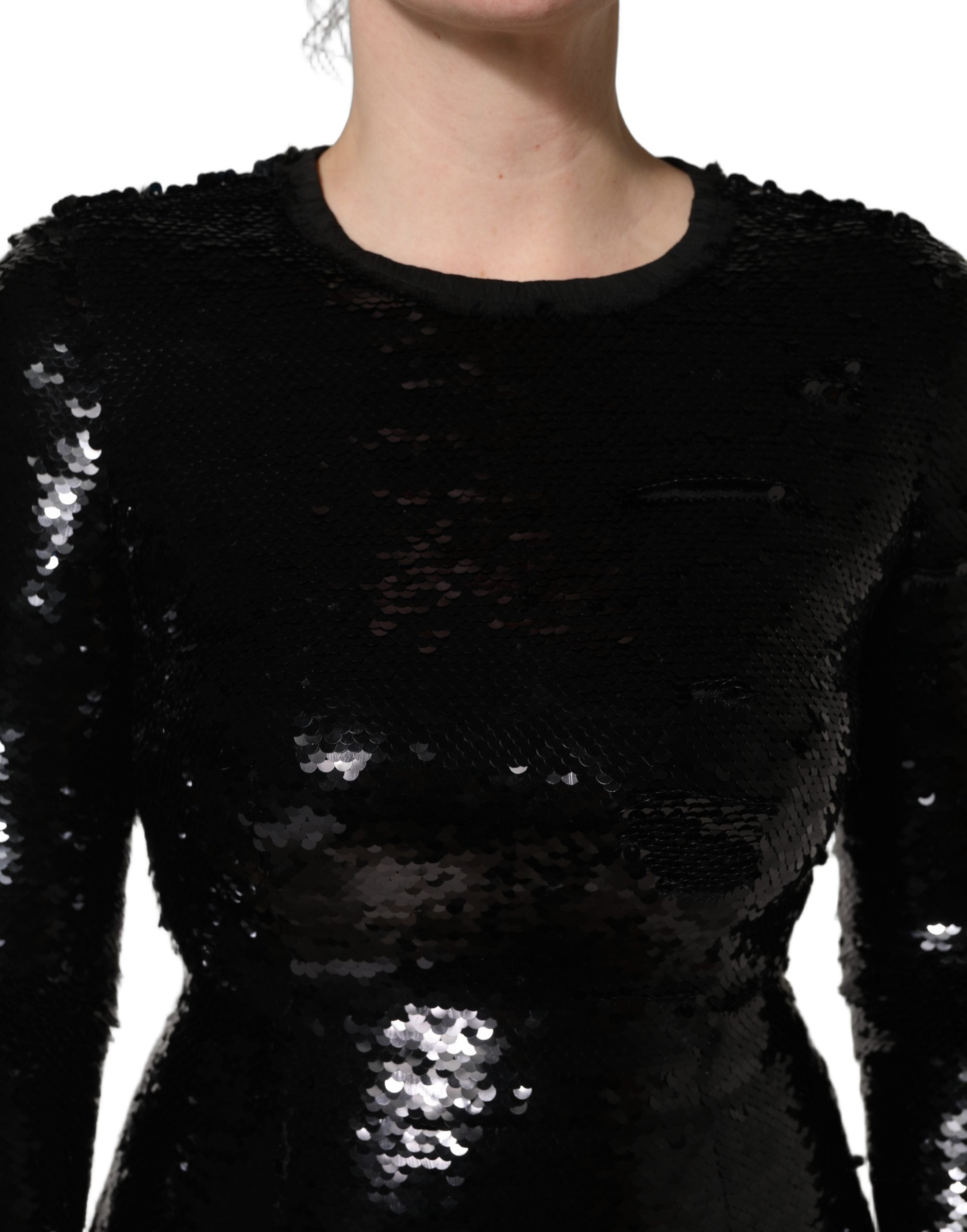 Robe sirène noire Dolce & Gabbana à sequins, robe moulante élégante pour femme.