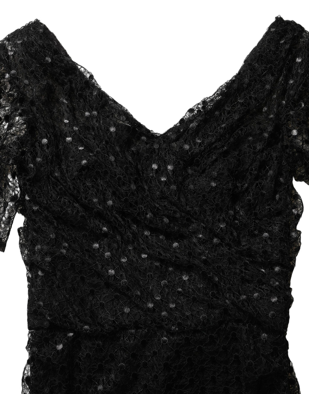 Robe de soirée sirène noire en sequins de Dolce & Gabbana, élégante et brillante, avec décolleté profond et détails sophistiqués.