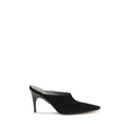 Mules en cuir suédé noir de Balenciaga, chaussures élégantes pour femmes, vues de profil sur fond neutre.